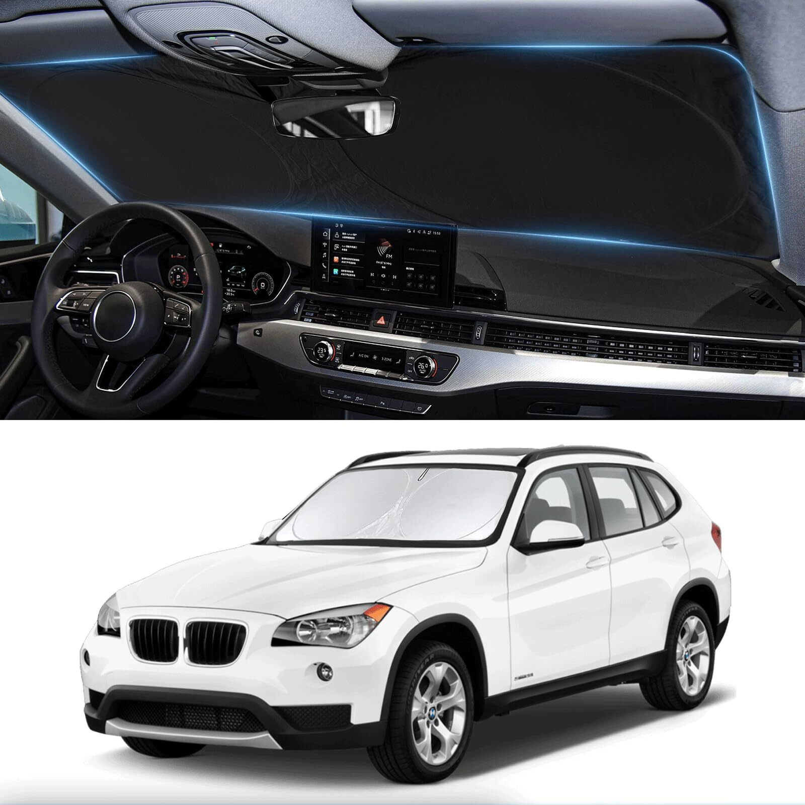 For X1 E84 Sunshade Windshield Sun Shade For Bmw X1 E84 Accessories 2011 2012 2013 2014 2015 Insulated Front Window Shield Windshield Cover Sun Visor Protector Privacy Uv Reflector Blocks Heat