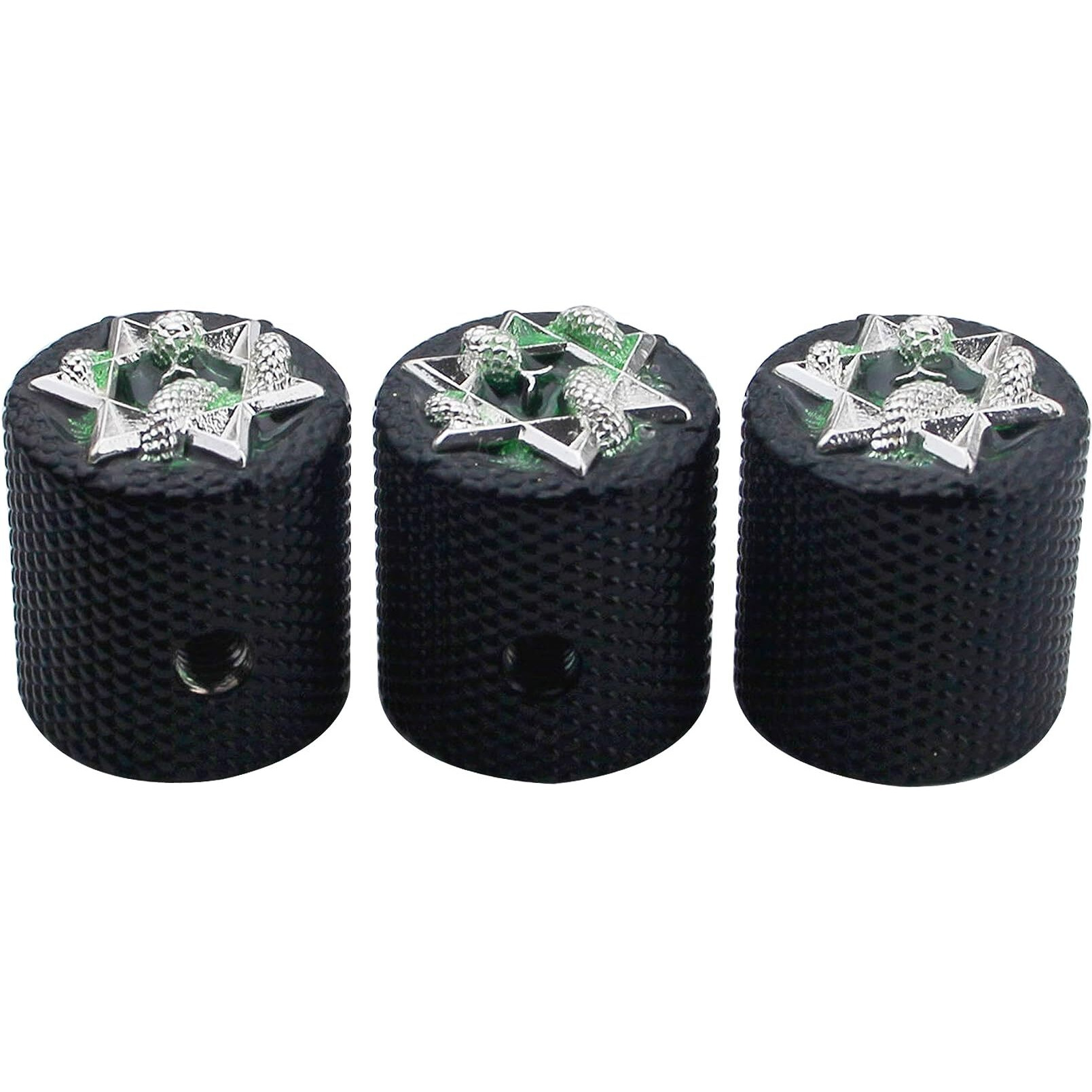 Guyker Guitar Bass Potentiometer Control Knobs With 6Mm Dia. Shaft Pots - 3Pcs Zinc Alloy Speed Tone Volume Knob Replacement Part  (Chrome Green Snake Top  Black Body)