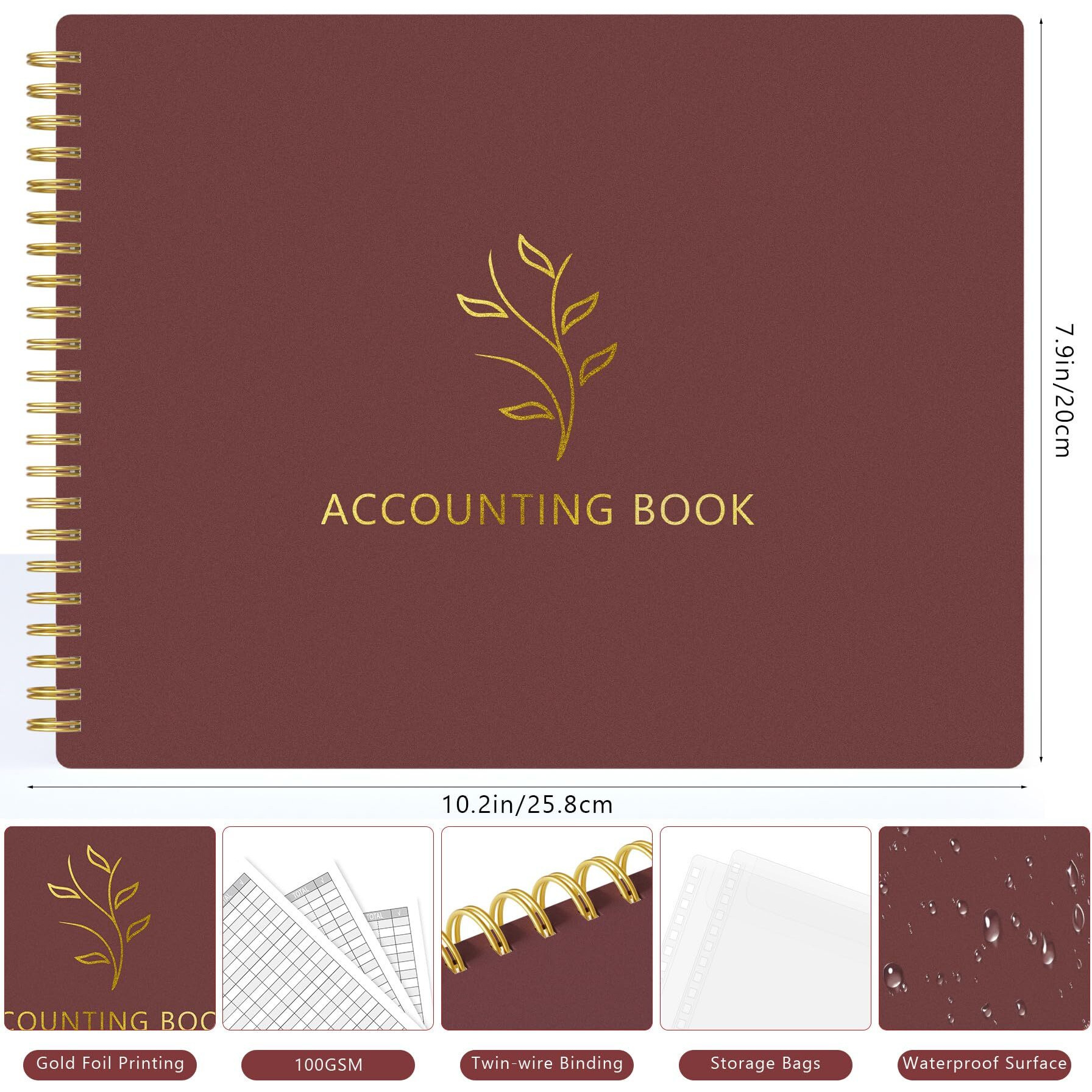 Akonege Accounting Ledger Book For Small Business Bookkeeping & Personal Use  Horizontal Expense Tracker Notebook For Family Budget  Bookkeeping Record Book Money Expense Income Log Journal  Wine Red