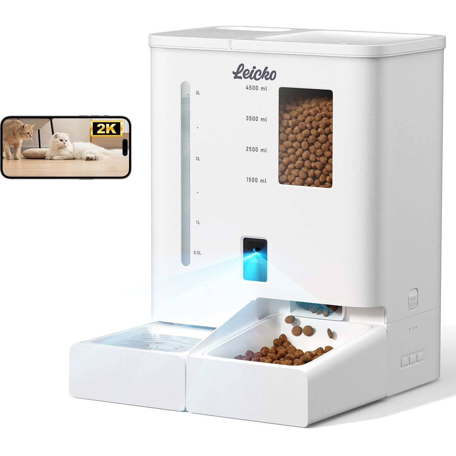 Automatic Cat Feeder With Camera 5G/2.4G Wifi Pet Feeder 2K Hd Video And Night Vision Easy App Operation Low Food And Food Clogging App Tips Water And Grain Large Capacity Feeder