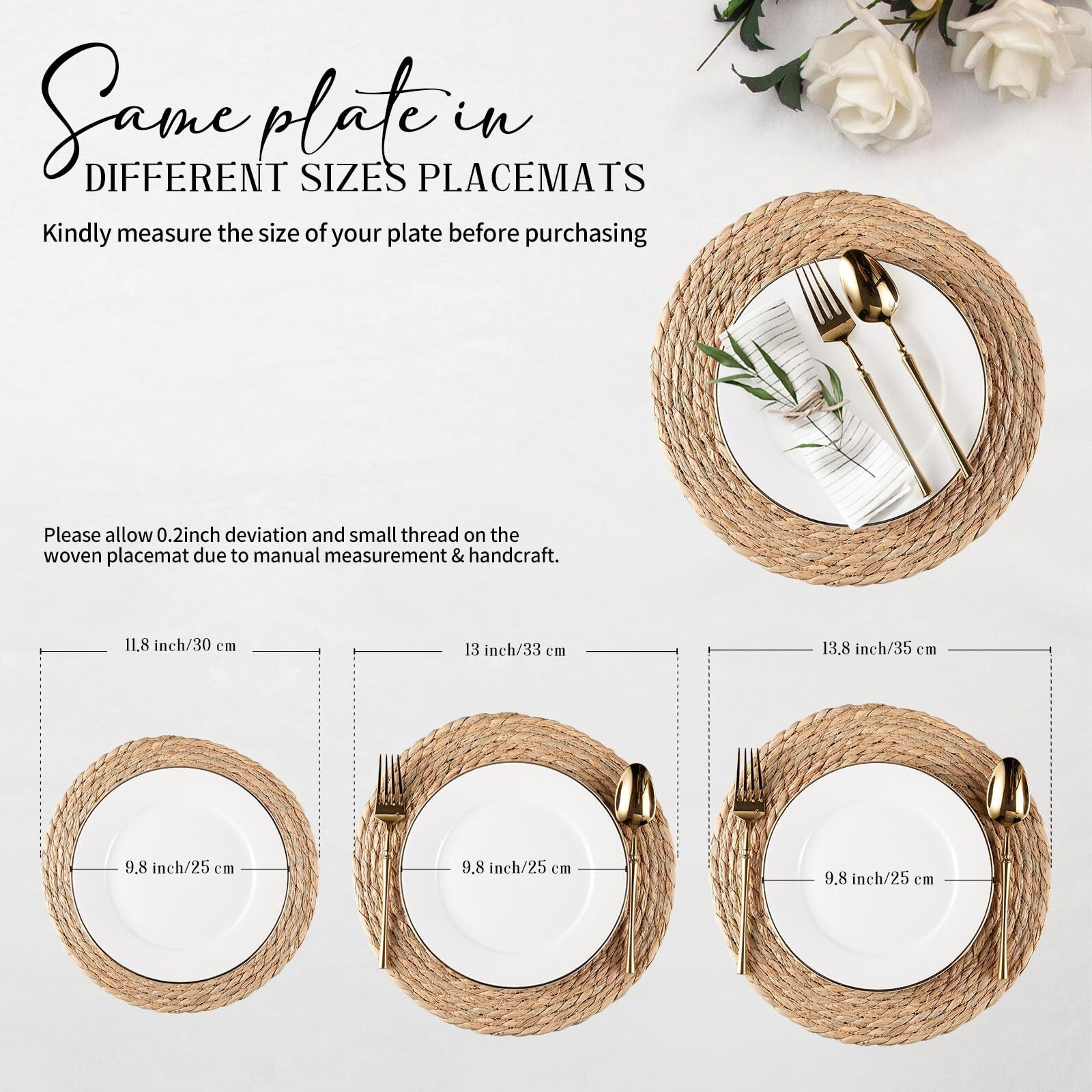 Round Woven Placemats Set Of 8  Natural Water Hyacinth Place Mats  Rattan Placemats Wicker Placemats Farmhouse Boho Braided Heat Resistant Outdoor Placemat Patio Table Place Mats (13.5 Inch Set Of 8)