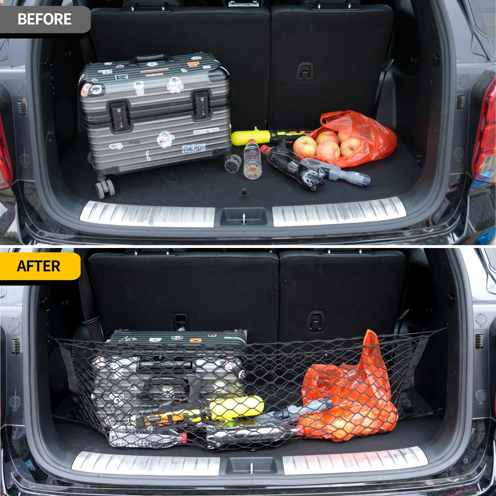 Maxzina Cargo Net Compatible With 2024 2025 Hyundai Santa Fe Truck Bed Cargo Net 3.12'1.02' Double Layer Envelope Style Dense Mesh Trunk Organizer For Santa Fe Exterior Accessories