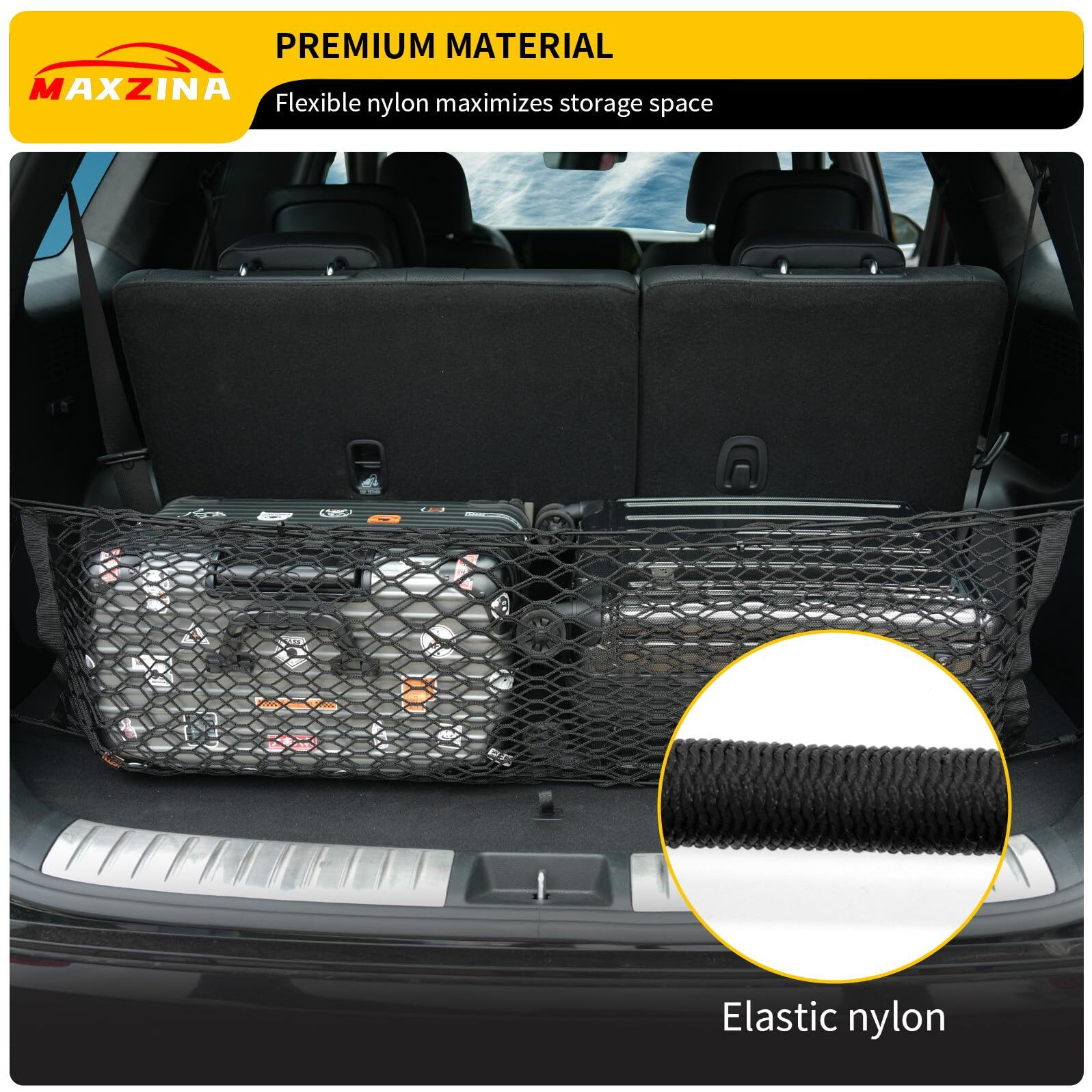 Maxzina Cargo Net Compatible With 2024 2025 Hyundai Santa Fe Truck Bed Cargo Net 3.12'1.02' Double Layer Envelope Style Dense Mesh Trunk Organizer For Santa Fe Exterior Accessories