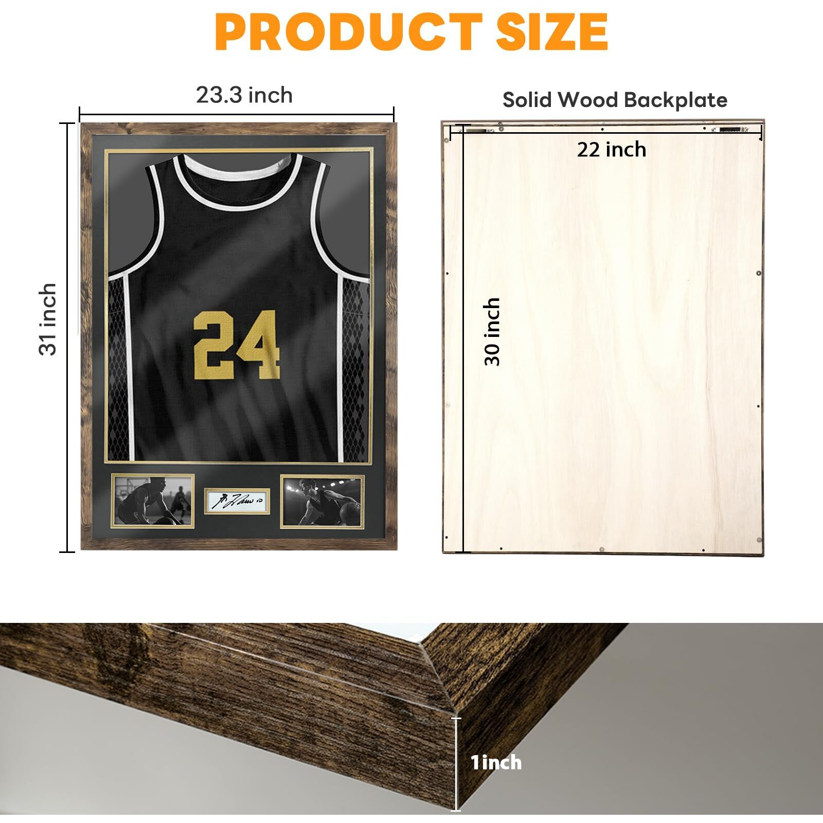 Jersey Frame Display Case For Football Solid Wood Shadow Box With 98% Uv Protection Acrylic Two Photo Frame One Signature For Baseball  Basketball  Hockey  Uniforms - Black Walnut Finish