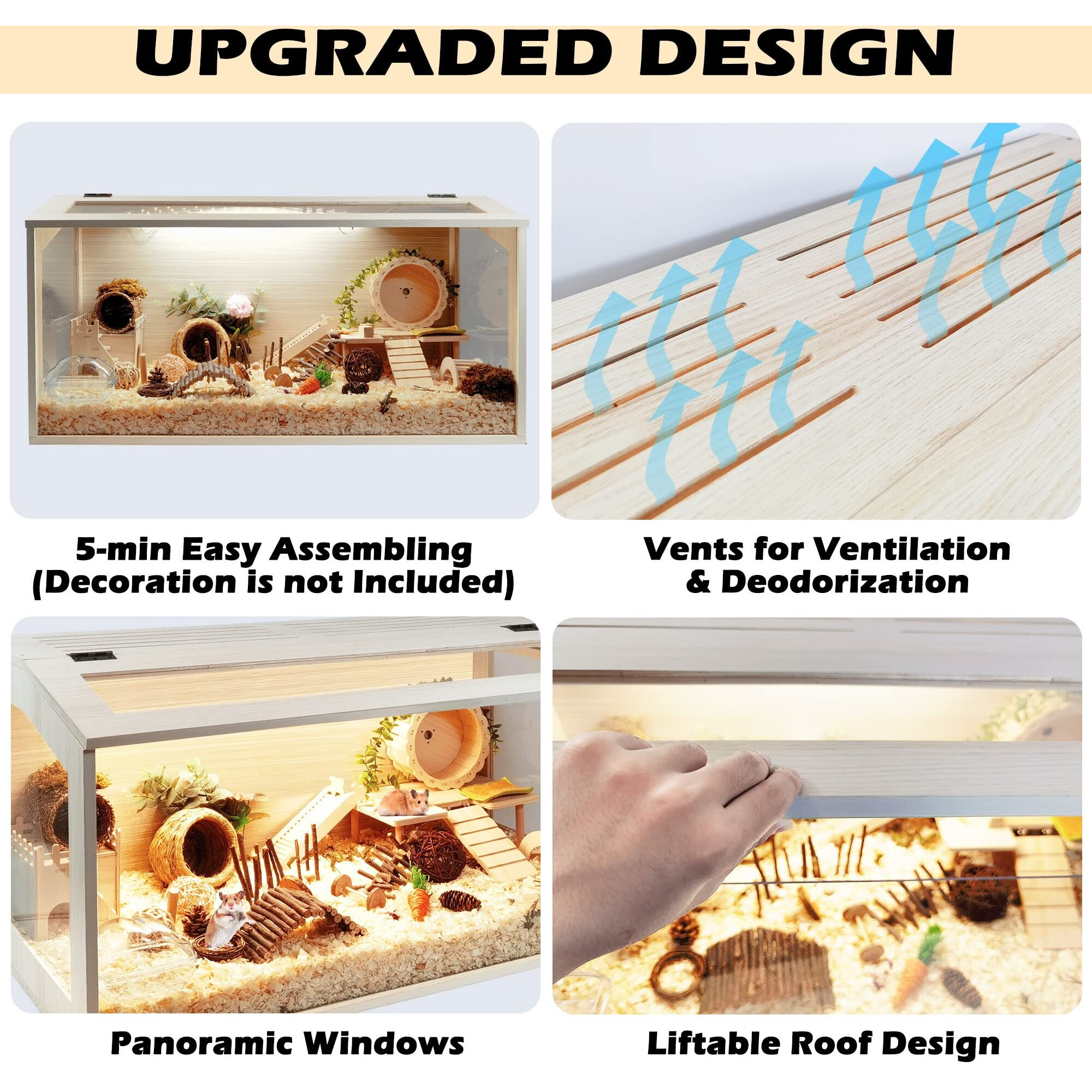 Prolee Hamster Cage Chewproof Wooden 24 Inch Guinea Pig Cages Mice And Rat Habitat Openable Top With Acrylic Sheets Solid Built