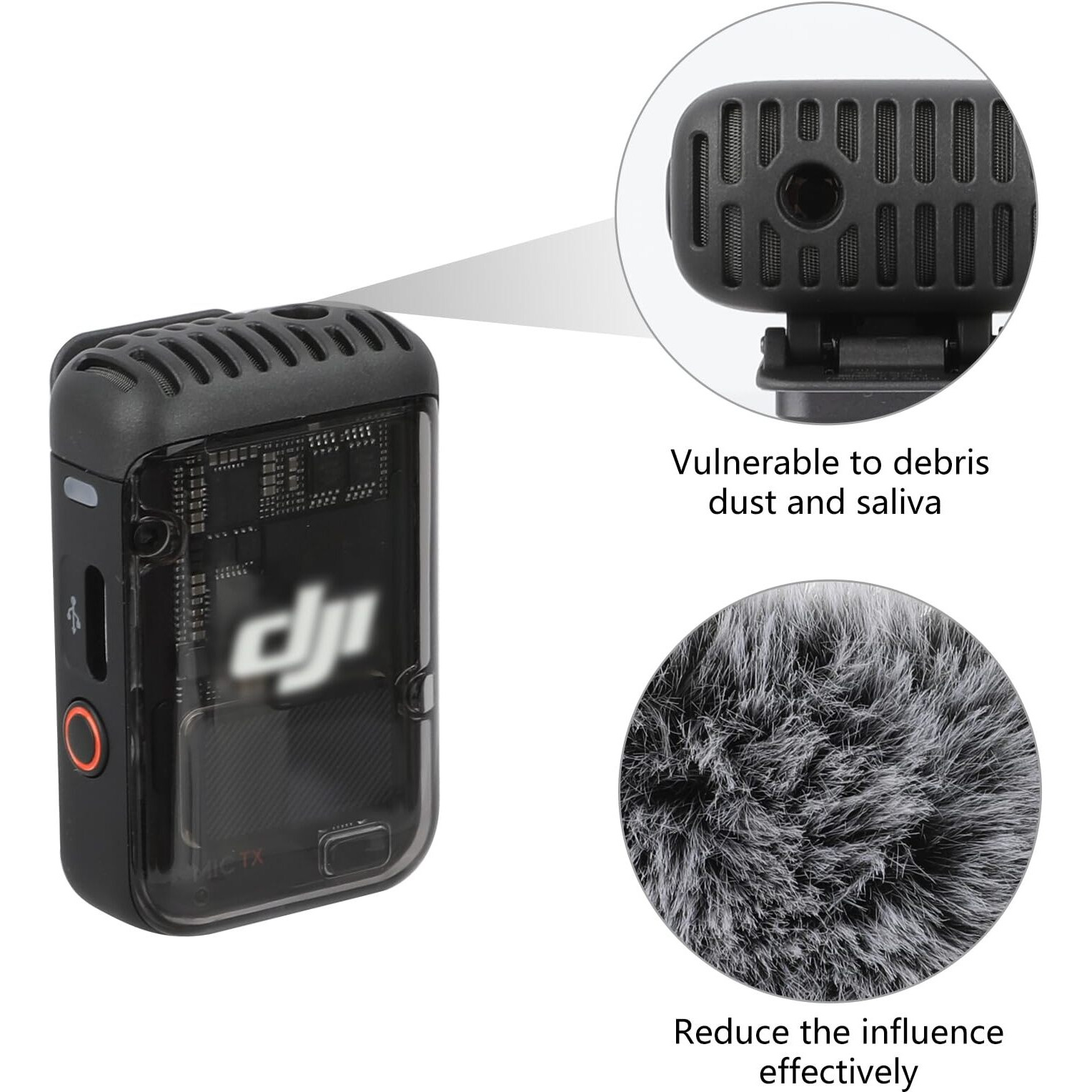 Grey Windscreen For Dji Mic 2/ Osmo Pocket 3 Microphone Furry Wind Muff Grey Foam 2_Pack