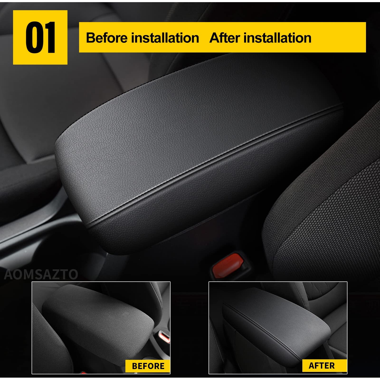 Aomsazto Armrest Covers For Corolla 2014-2019 Black Console Cushion For Corolla