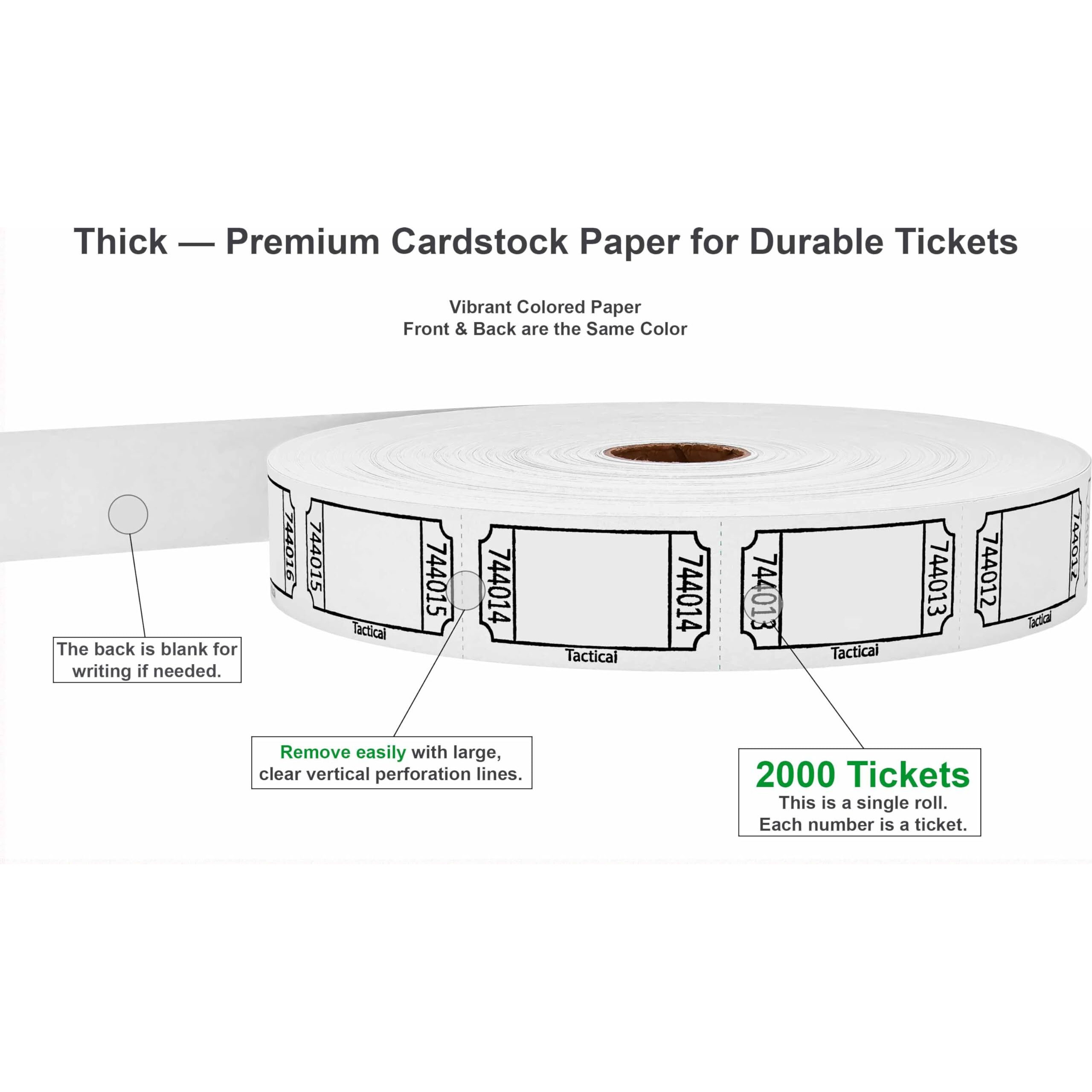Tacticai 2000 Raffle Tickets  Blank  White (8 Color Selection)  Single Roll  Ticket For Events  Entry  Class Reward  Fundraiser & Prizes
