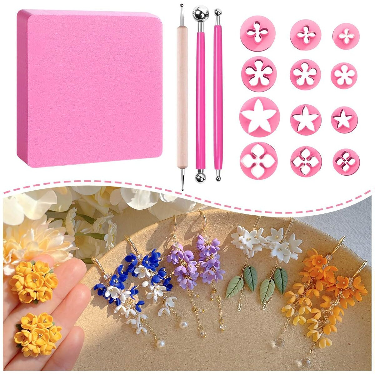 Keoker Spring Clay Cutters  Spring Polymer Clay Cutters Flowers  Small Flower Clay Cutter  12 Shapes Polymer Clay Cutters For Earrings  Polymer Clay Tools  Polymer Clay Earring Making Kit