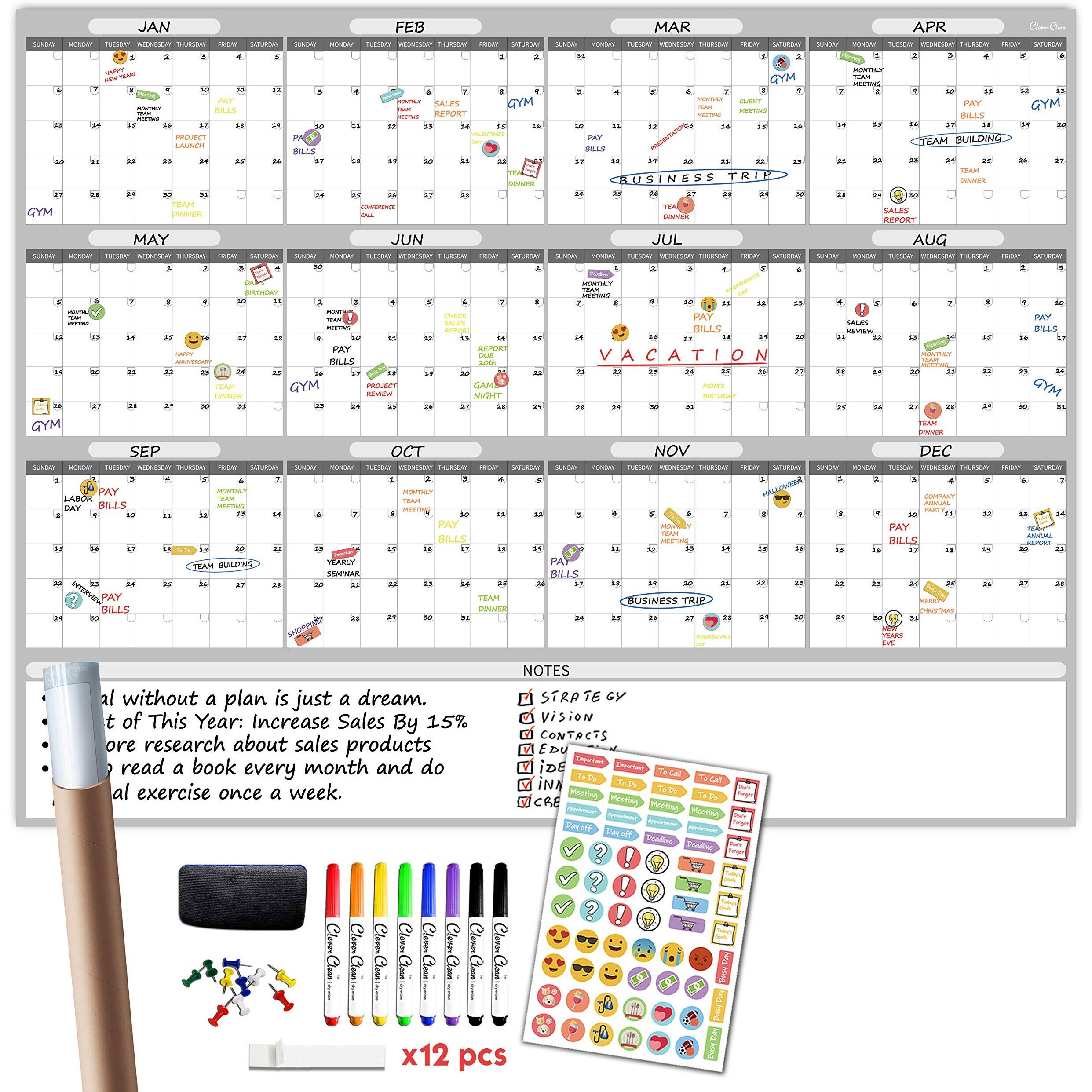 Large Dry Erase Wall Calendar - 48"&quotX60"" 2025 Undated Yearly Planner For Home  Office  School Projects - Jumbo Erasable Laminated Task Organizer