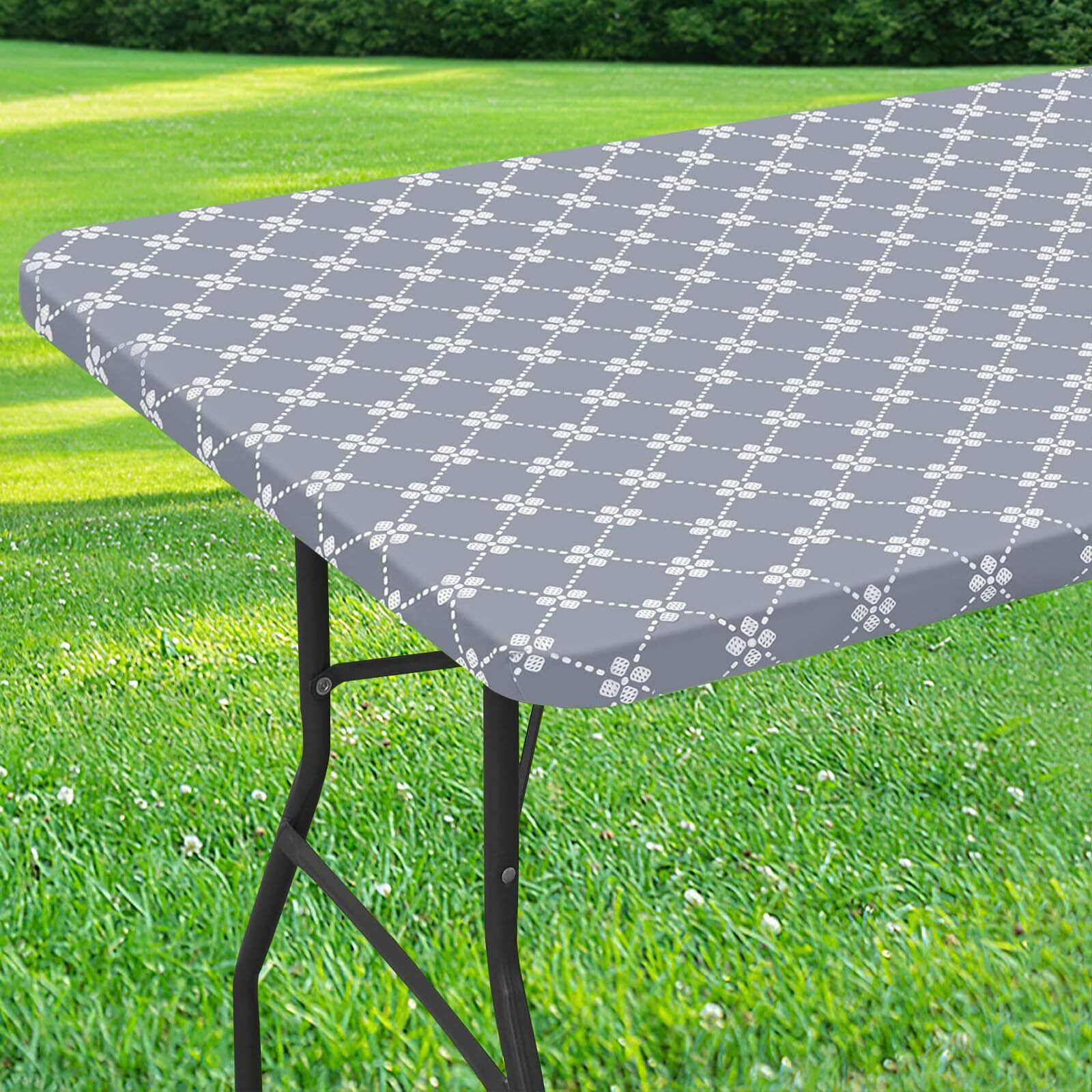 Misaya Rectangle Vinyl Table Cloth  Elastic Fitted Tablecloth With Flannel Backing  Waterproof Plastic Table Cover Fits 6 Foot Folding Tables For Camping  Indoor And Outdoor (Grey  30"" X 72"")