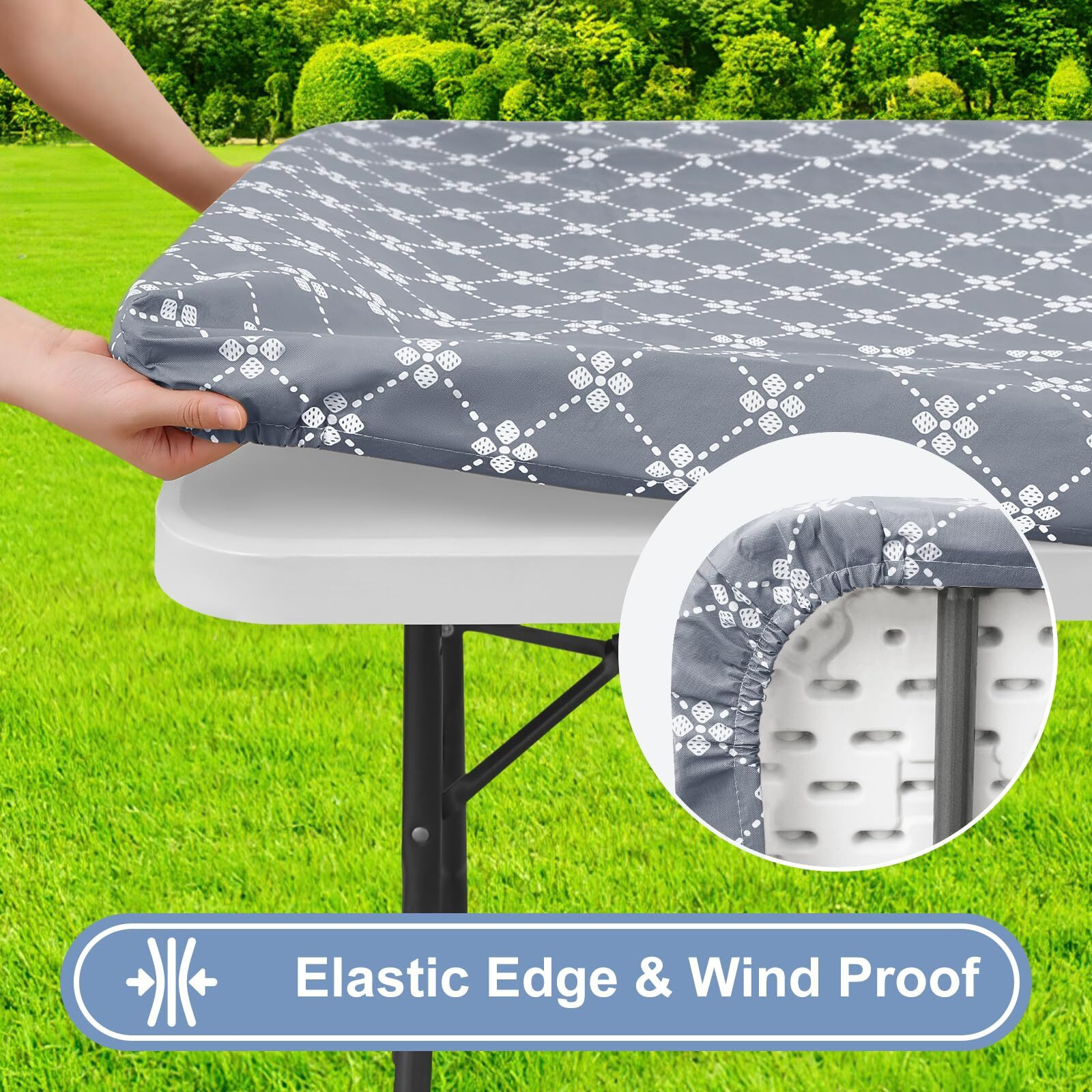 Misaya Rectangle Vinyl Table Cloth  Elastic Fitted Tablecloth With Flannel Backing  Waterproof Plastic Table Cover Fits 6 Foot Folding Tables For Camping  Indoor And Outdoor (Grey  30"" X 72"")