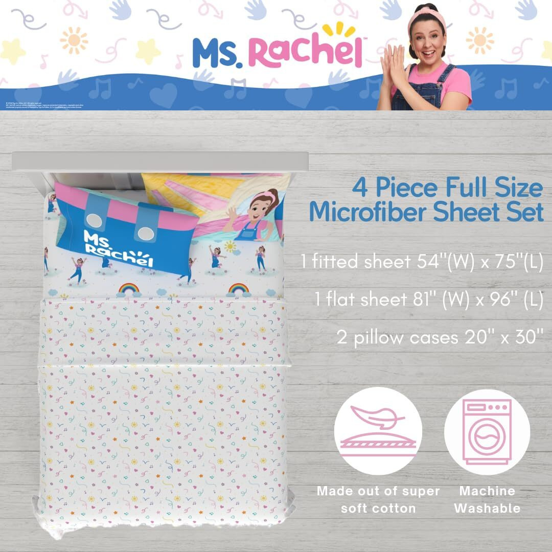 Franco Ms. Rachel Educational Adventures Bedding Super Soft Cozy 4 Piece Microfiber Sheet Set  Full  (Officially Licensed Product) Kids
