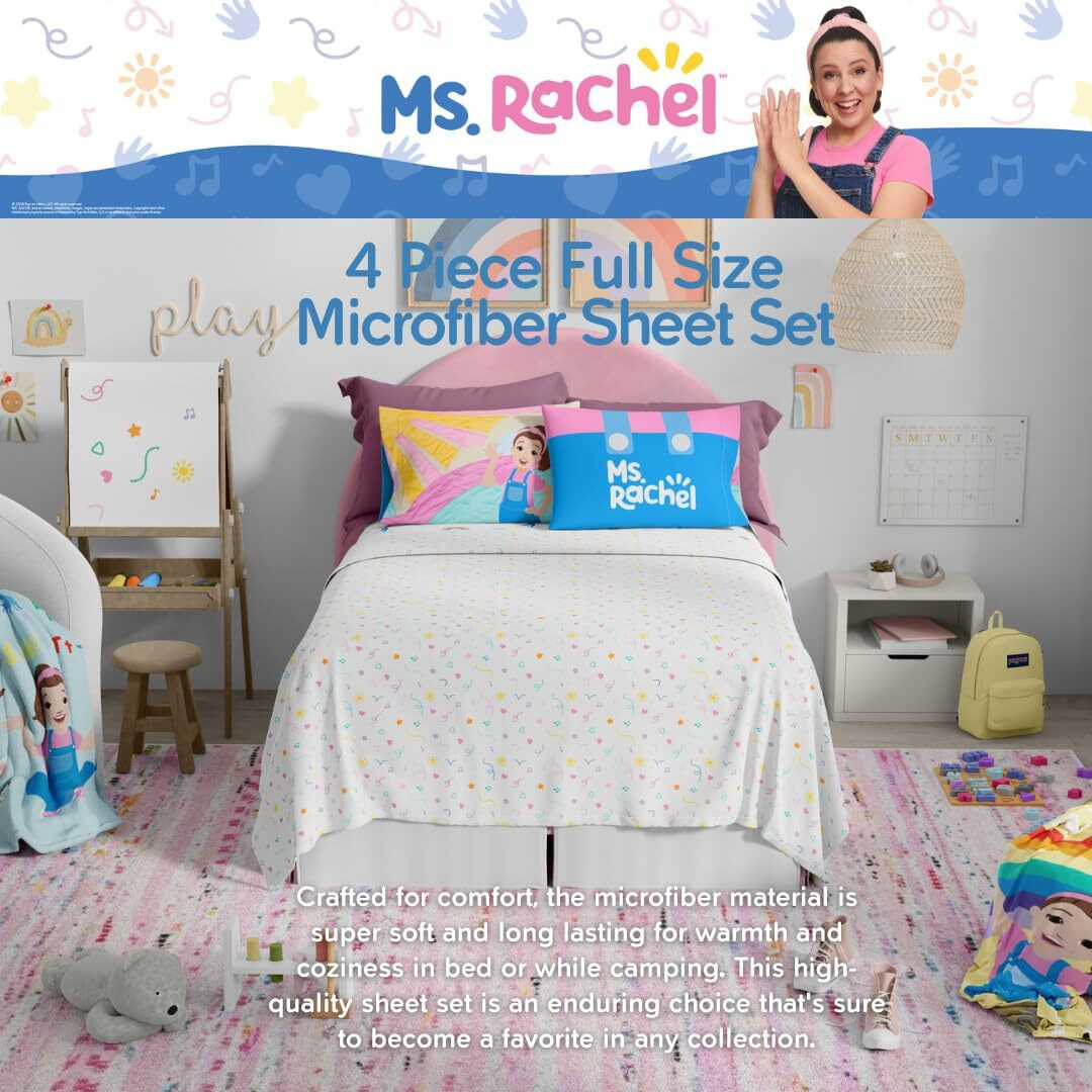Franco Ms. Rachel Educational Adventures Bedding Super Soft Cozy 4 Piece Microfiber Sheet Set  Full  (Officially Licensed Product) Kids