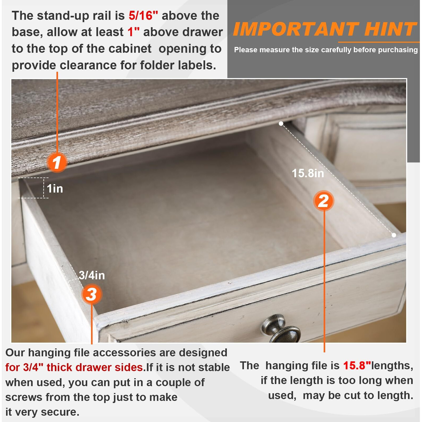 2 Pieces Pvc Drawer Hanging File Rails Black Cabinet Rails For Hanging 1/2 Drawer Sides Letter Size File Storage Folder Organizer(For 3/4 Inch-Wide  16 Inch)