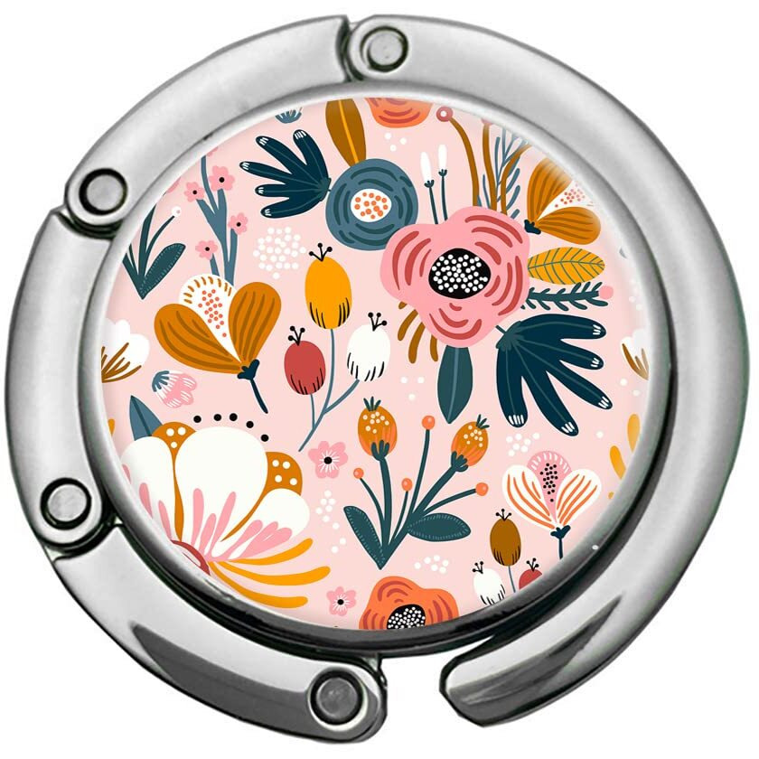 Foldable Purse Hook Womens Bag Table Hanger Collection Desk Hooks For Purse (1Pack Pink Flower Hook)