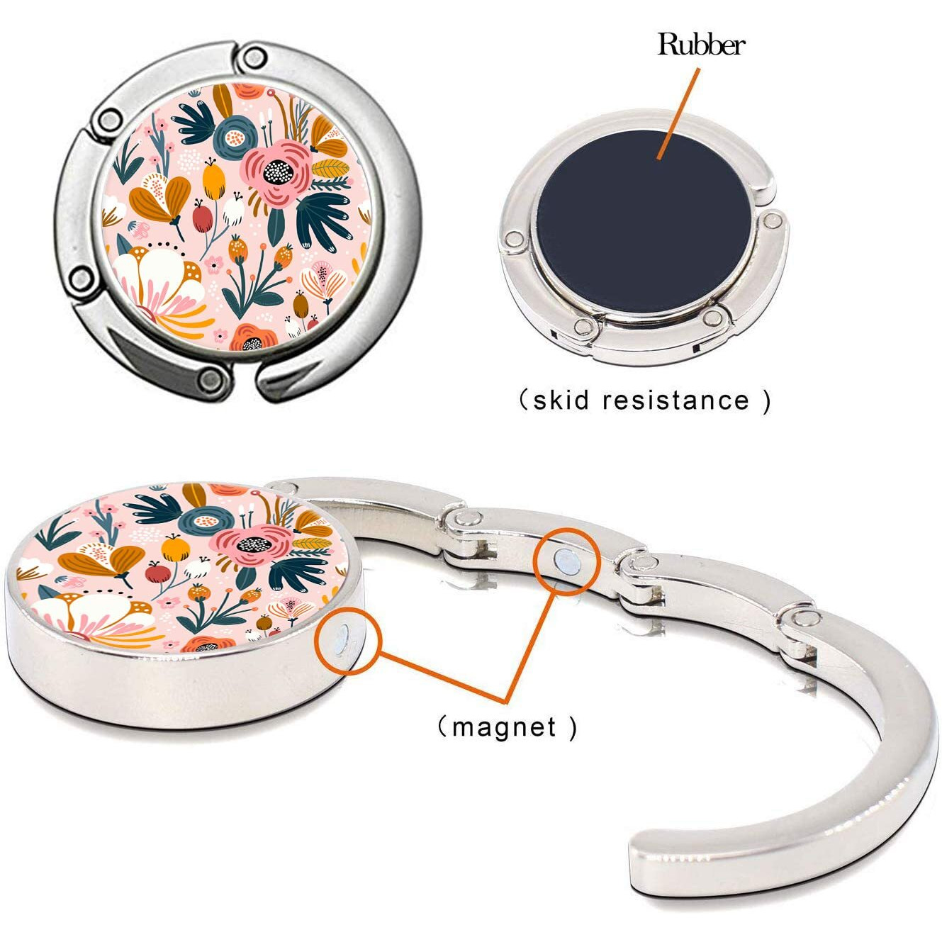 Foldable Purse Hook Womens Bag Table Hanger Collection Desk Hooks For Purse (1Pack Pink Flower Hook)