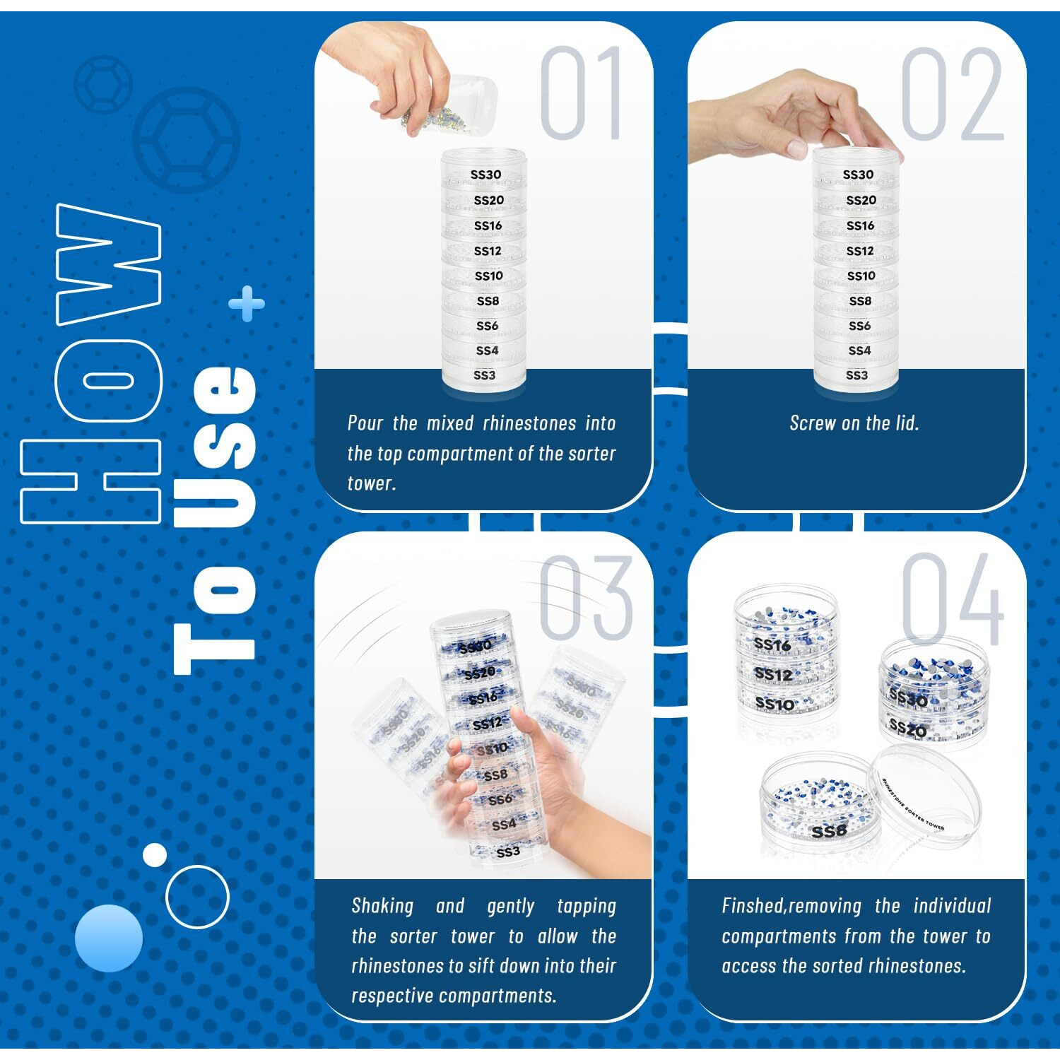Cupoita Rhinestone Sorter Tower  Rhinestone Sorter By Size For Crafts  Stackable Rhinestone Sorter Shaker Tower By Size  A Sorting System For Separating Rhinestones By Size From Ss3 To Ss30