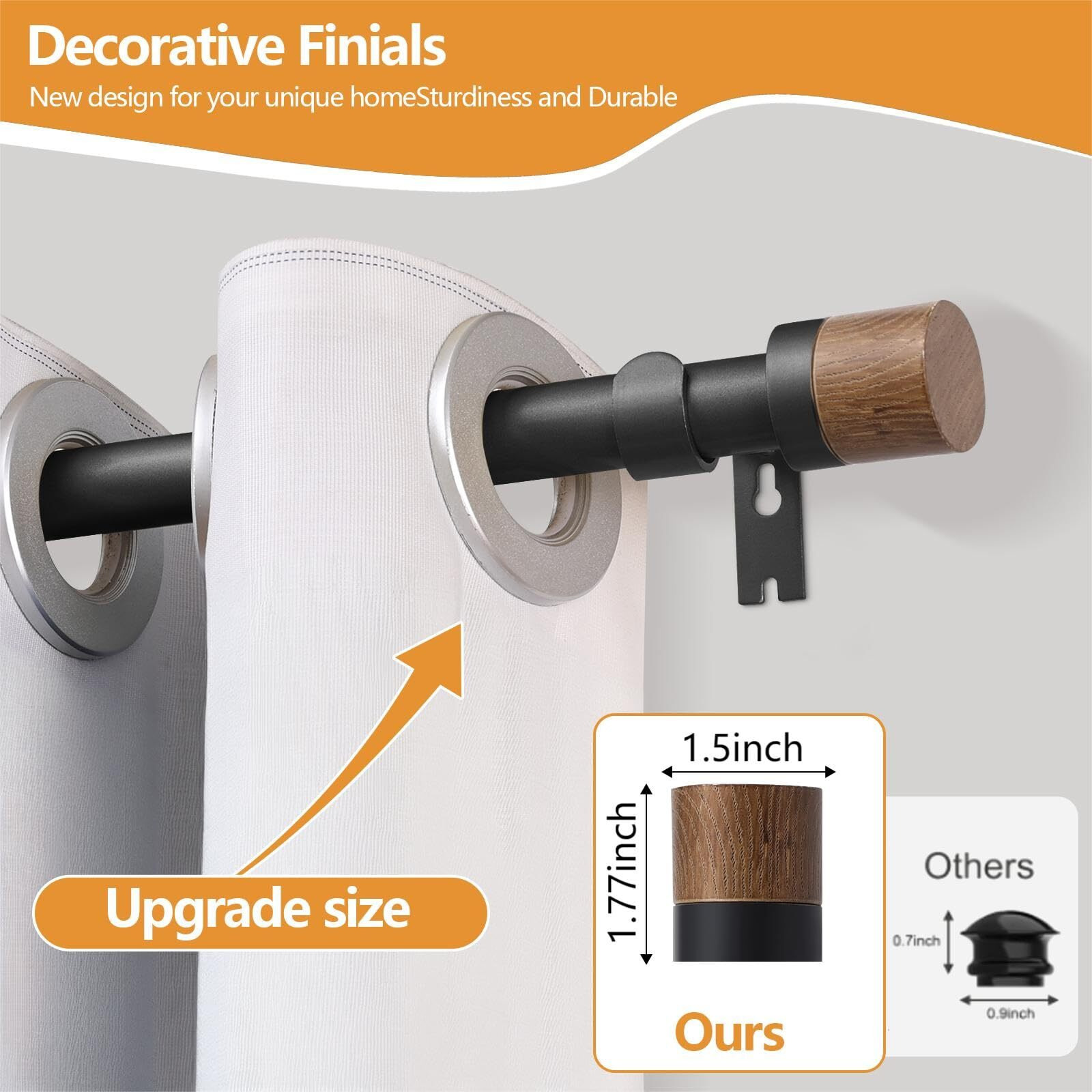 White Curtain Rods For Windows 72 To 144 Inches(6-12Ft) 1 Inch Adjustable Window Curtain Rods With Imitation Wood Grain Finials Heavy Duty Decorative Drapery Rod For Bedroom Kitchen And Patio