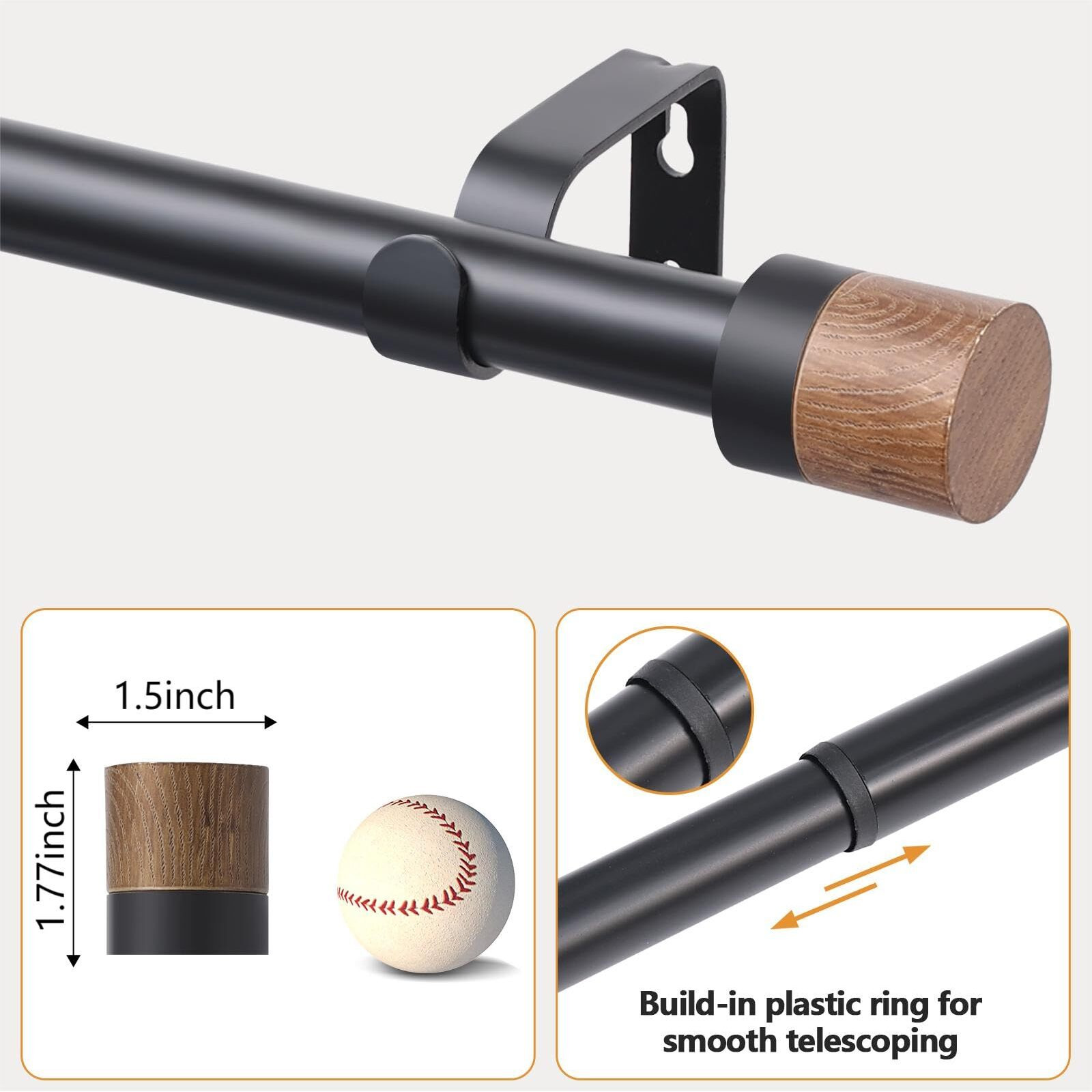 White Curtain Rods For Windows 72 To 144 Inches(6-12Ft) 1 Inch Adjustable Window Curtain Rods With Imitation Wood Grain Finials Heavy Duty Decorative Drapery Rod For Bedroom Kitchen And Patio