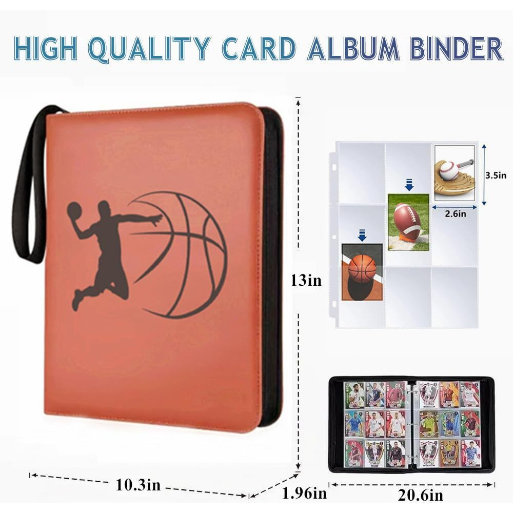 900 Pockets Trading Card Binder  Football Card Binder Album  Rugby Card Collector Album  Pu Leather Card Collector Folder For Mtg  Game Cards  Sports Cards (Basketball)