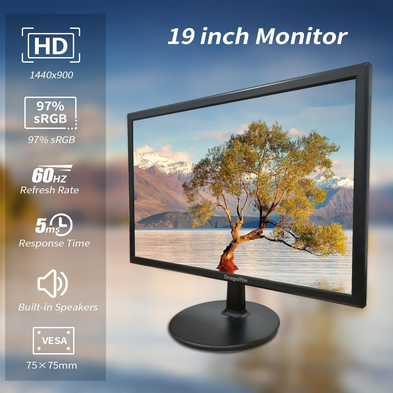 Dragolftie 21.5 Inch Touchscreen Monitor Fhd 1920X1080P  Built-In Speakers  Vesa Supports  10-Points Computer Touch Screen Pc Display With Type-B Hdmi Vga Port  75Hz Desktop Touch Display  Black
