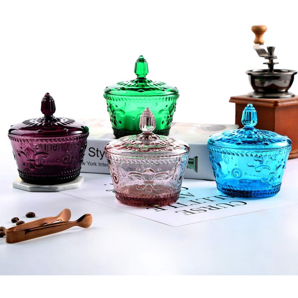 Massjoy European Retro Nostalgic Three-Dimensional Relief Color Glass Jar Candy Jar Seasoning Jar With Lid