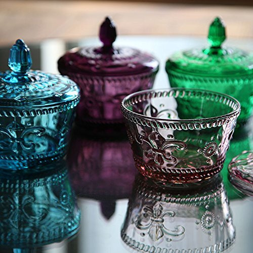 Massjoy European Retro Nostalgic Three-Dimensional Relief Color Glass Jar Candy Jar Seasoning Jar With Lid