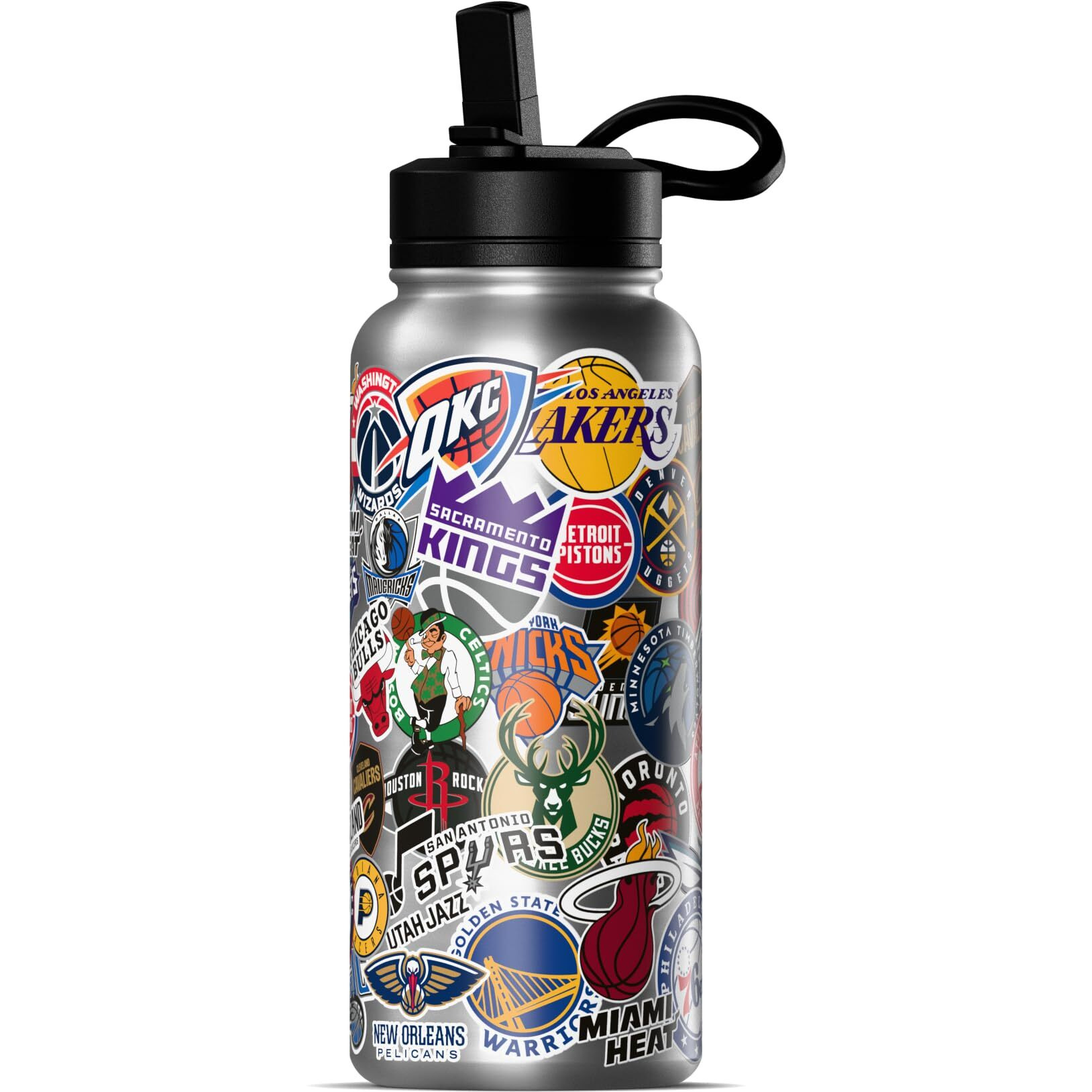Hydrapeak X Nba Officially Licensed All Team Sticker Print 32 Oz Insulated Water Bottle With Straw Lid And Handle (Current)
