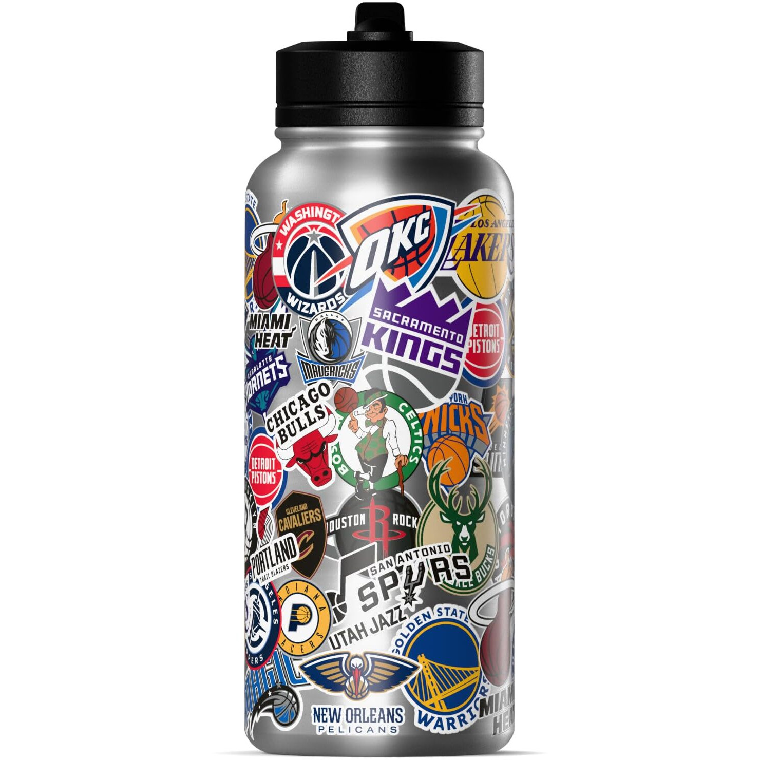 Hydrapeak X Nba Officially Licensed All Team Sticker Print 32 Oz Insulated Water Bottle With Straw Lid And Handle (Current)