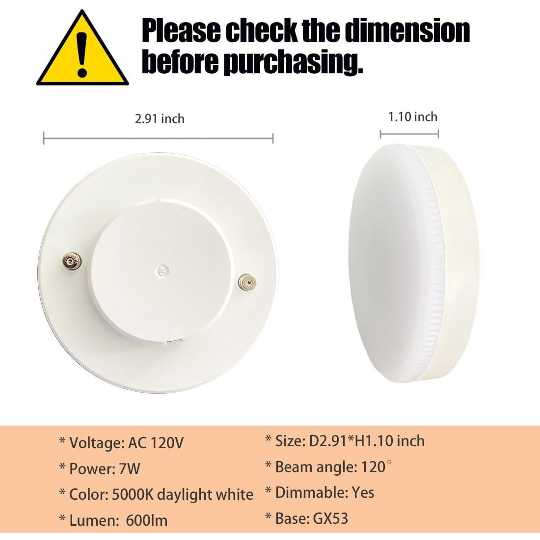 Kakemono Dimmable Gx53 Led Light Bulb 7W  5000K Daylight White  50W Halogen Replacement For 120V Under Cabinet  Ceiling Lighting  Pack Of 4