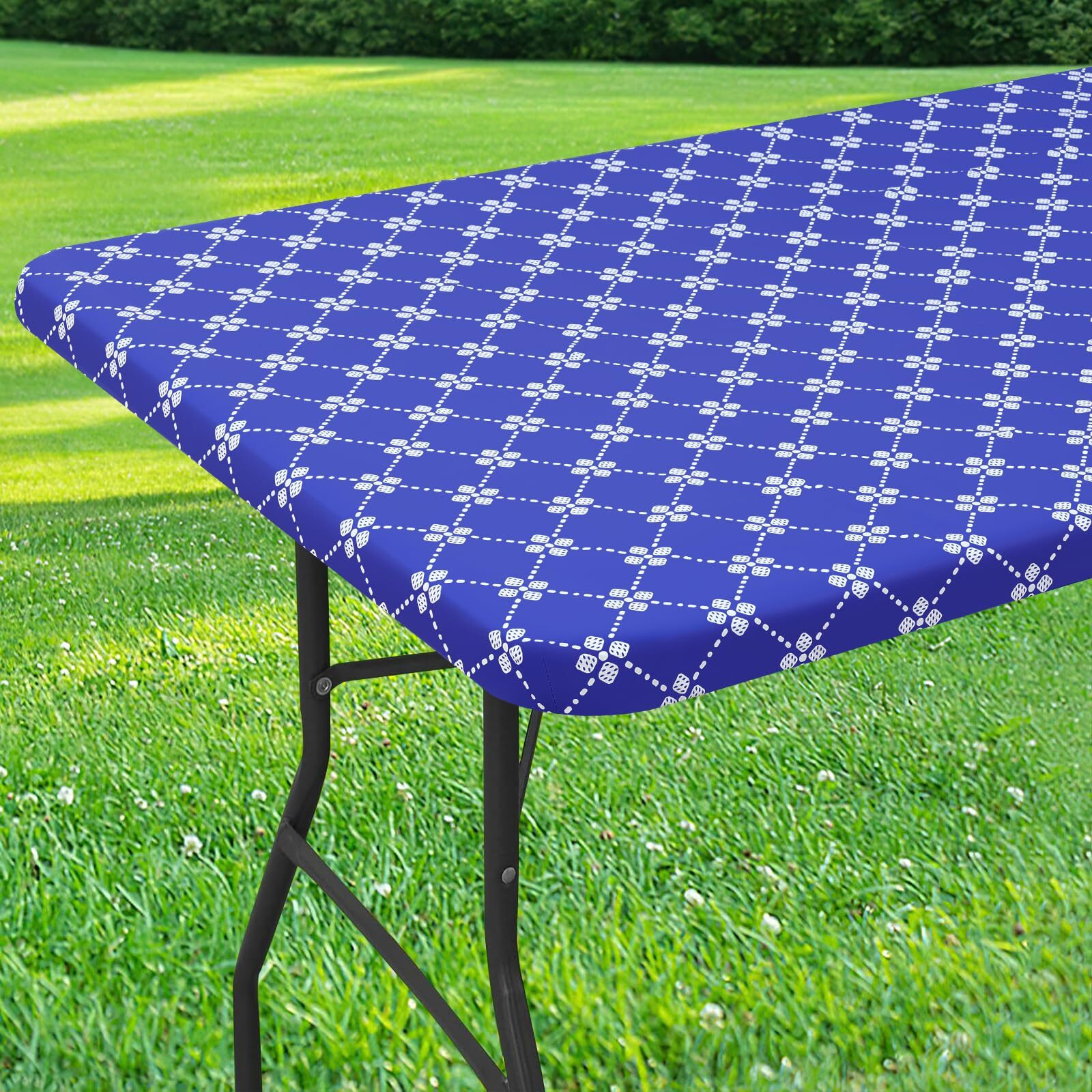 Misaya Rectangle Vinyl Table Cloth  Elastic Fitted Tablecloth With Flannel Backing  Waterproof Plastic Table Cover Fits 5 Foot Folding Tables For Camping  Indoor And Outdoor (Blue  30"" X 60"")