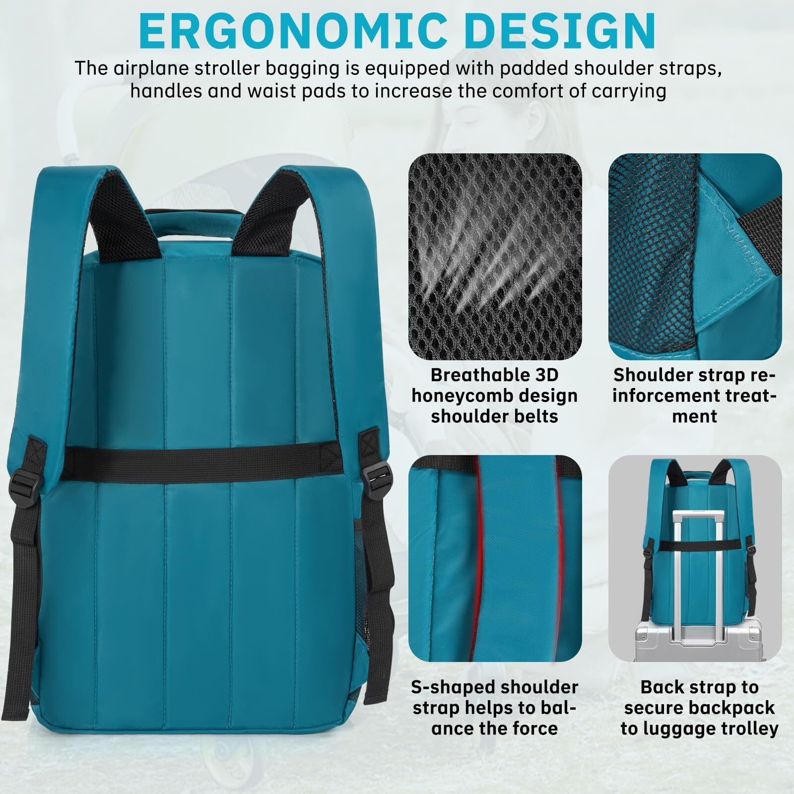 Akozlin Foldable Stroller Travel Bag Backpack 14.2"&quotX8.7"&quotX20.5"&quotCompatible With Gb Pockit+ All City/Gb Pockit Air All Terrain/Gb Pockit Stroller Blue