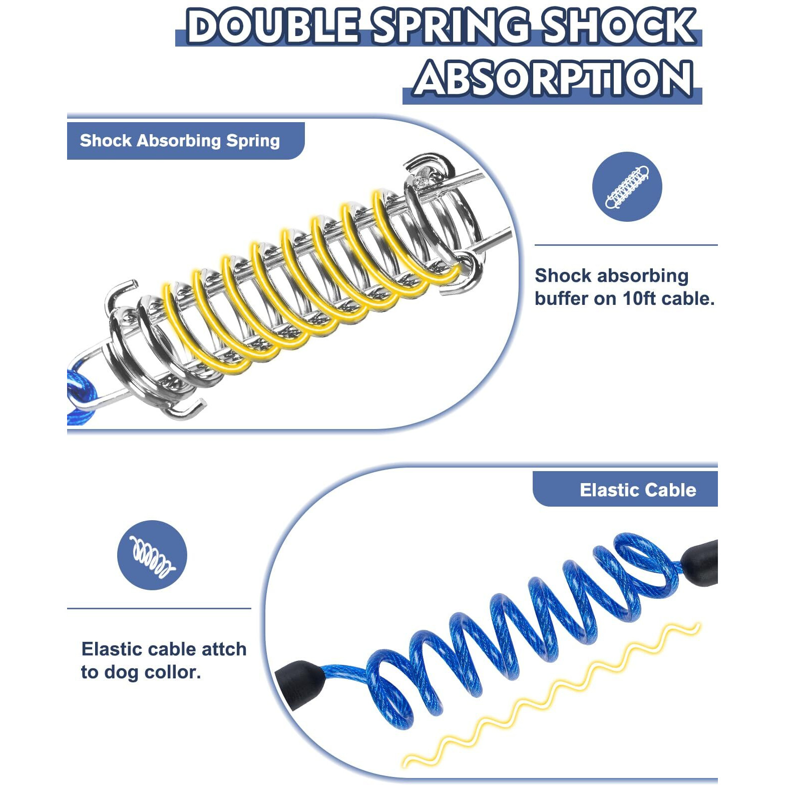 Dog Runner For Yard Double Shock Absorption Dog Trolley System For Large Dogs Heavy Duty 100Ft Dog Tie Out Run Cable With 10Ft Dog Leads For Dogs Up To 250Lbs Aerial Dog Zipline For Outside Camping