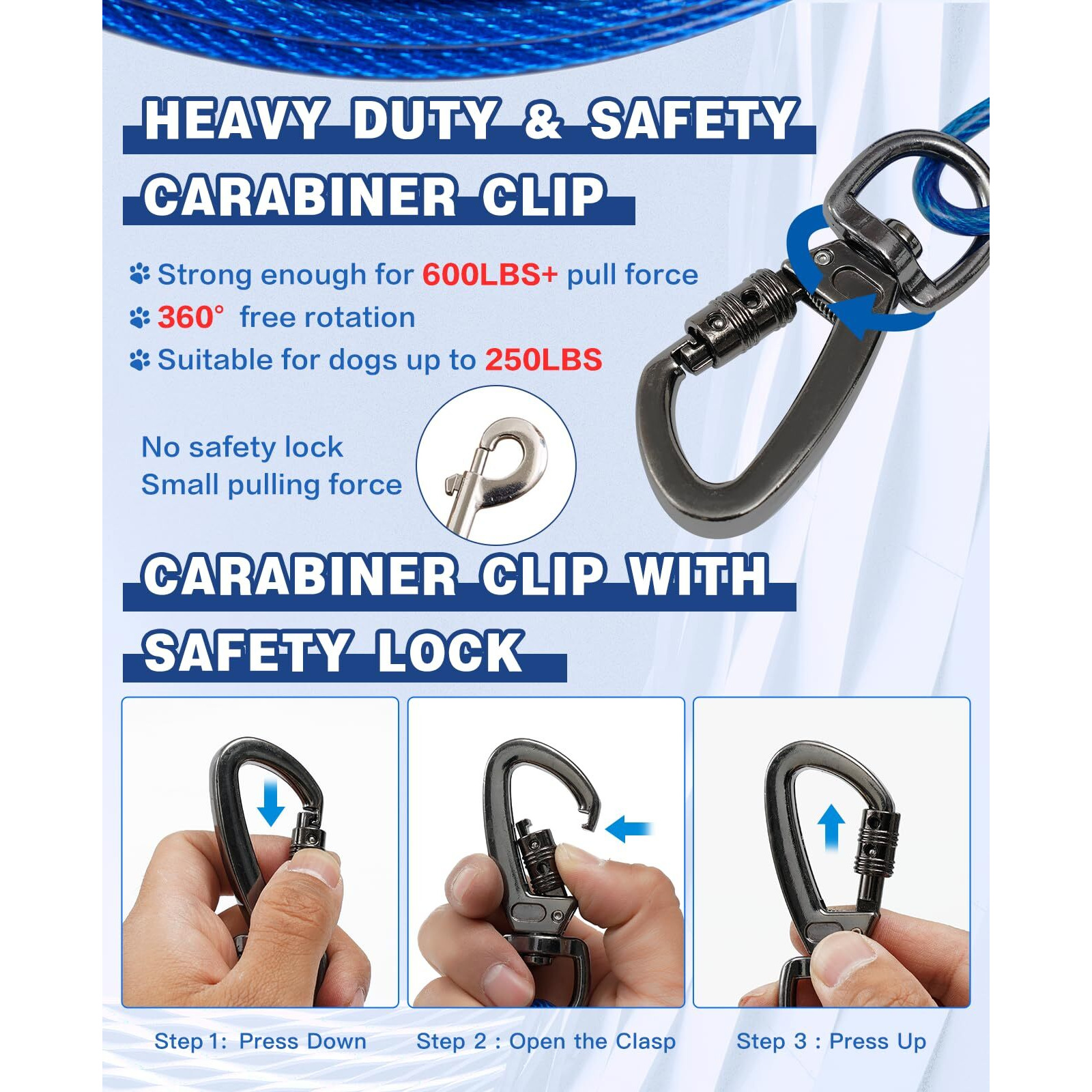 Dog Runner For Yard Double Shock Absorption Dog Trolley System For Large Dogs Heavy Duty 100Ft Dog Tie Out Run Cable With 10Ft Dog Leads For Dogs Up To 250Lbs Aerial Dog Zipline For Outside Camping