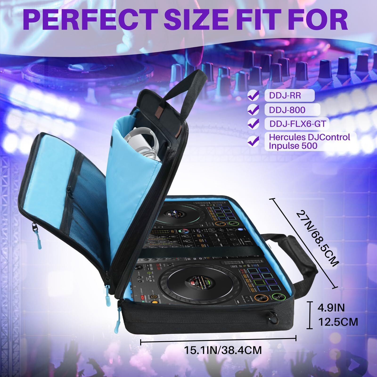 Orkels Dj Controller Case For Pioneer Rx/Ni Traktor Kontrol S8/Ddj Sx Sx2 Sx3/Ddj 800 808/Ddj Flx6 - Carrying Bag With Strap For Controller  Laptop  Headphones & Cables - L-27.6''X5.5''X15.7''