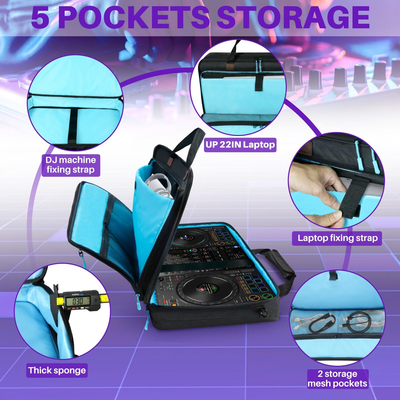 Orkels Dj Controller Case For Pioneer Rx/Ni Traktor Kontrol S8/Ddj Sx Sx2 Sx3/Ddj 800 808/Ddj Flx6 - Carrying Bag With Strap For Controller  Laptop  Headphones & Cables - L-27.6''X5.5''X15.7''