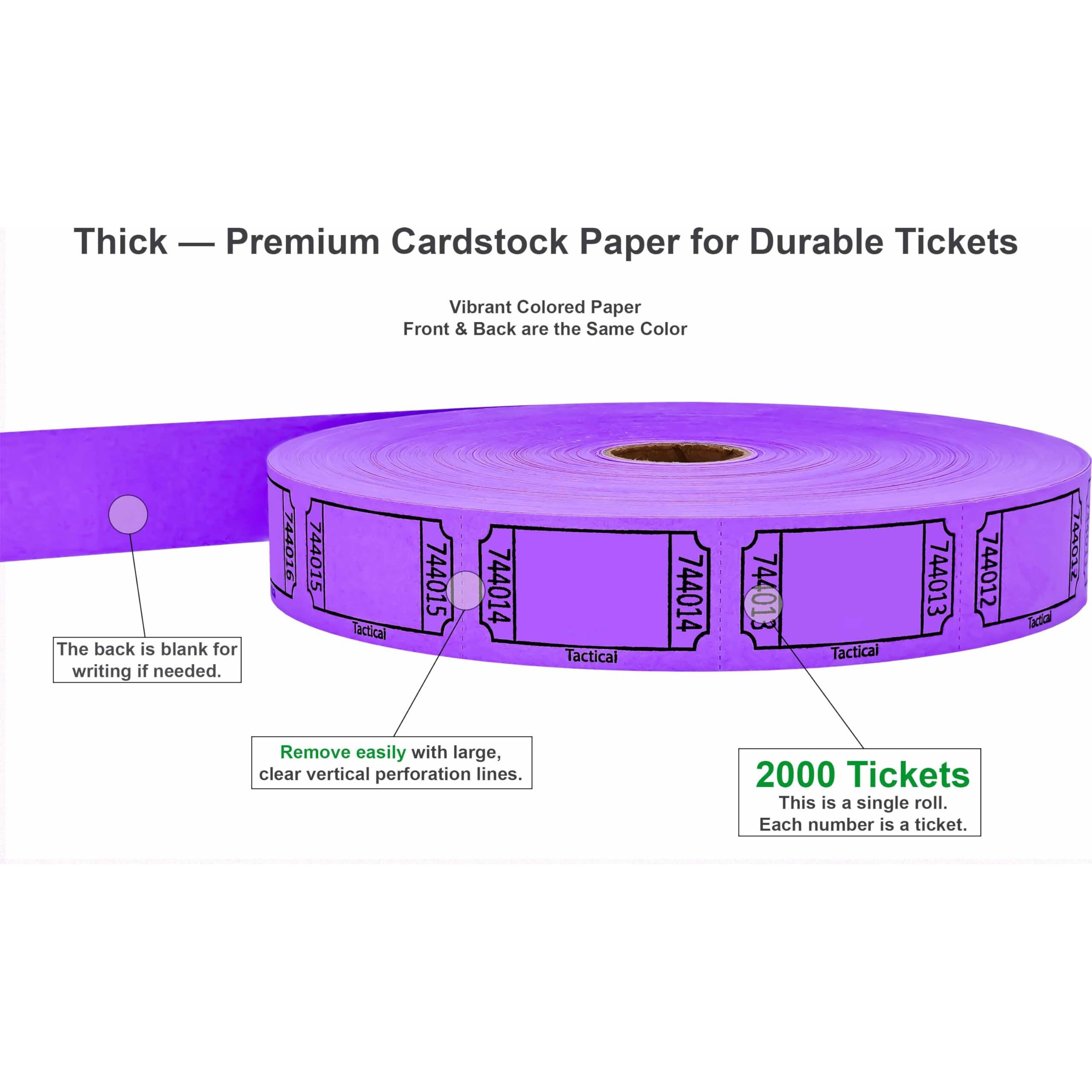 Tacticai 2000 Raffle Tickets  Blank  Purple (8 Color Selection)  Single Roll  Ticket For Events  Entry  Class Reward  Fundraiser & Prizes