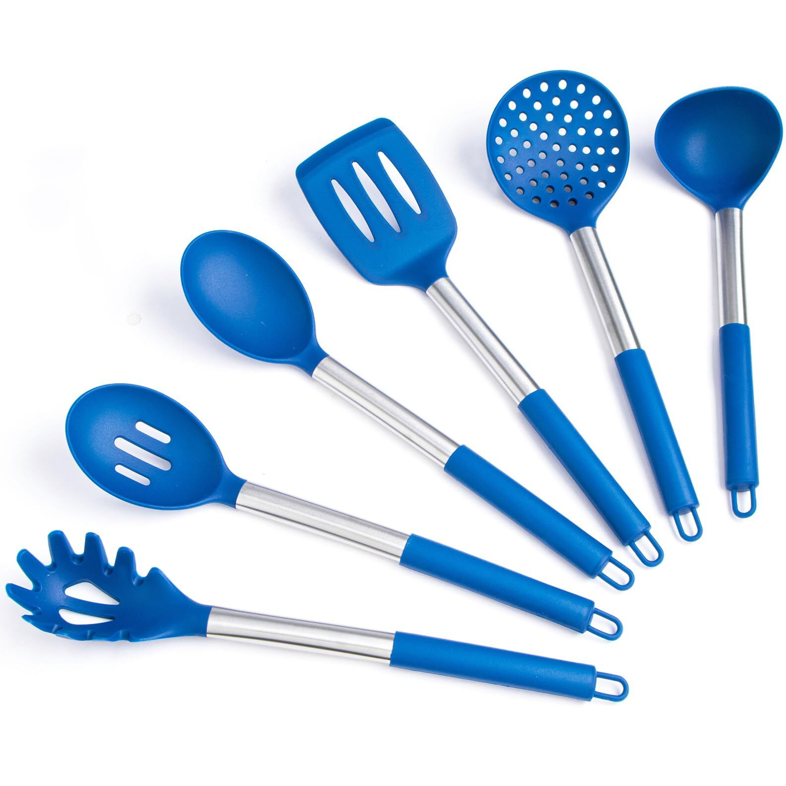 Silicone Kitchen Utensils Set - Culinary Couture 6-Pieces Blue Silicone Cooking Utensils Set For Nonstick Cookware - Stainless Steel Handle