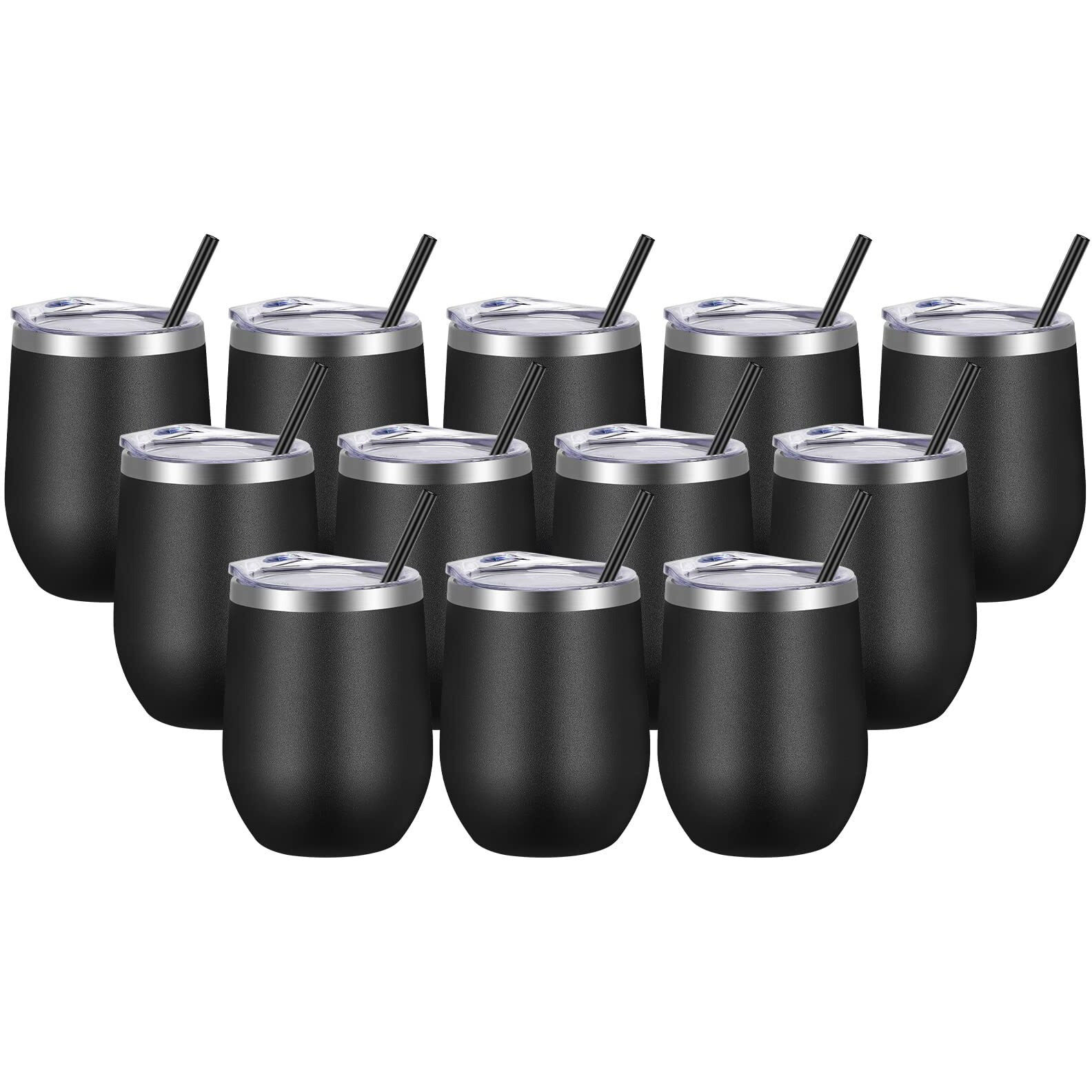 Vegond Wine Tumblers Bulk 12 Pack  12Oz Stainless Steel Stemless Wine Glass With Lids And Straws  Double Wall Vacuum Insulated Tumbler Cup  Coffee Mug For Cold Hot Drinks