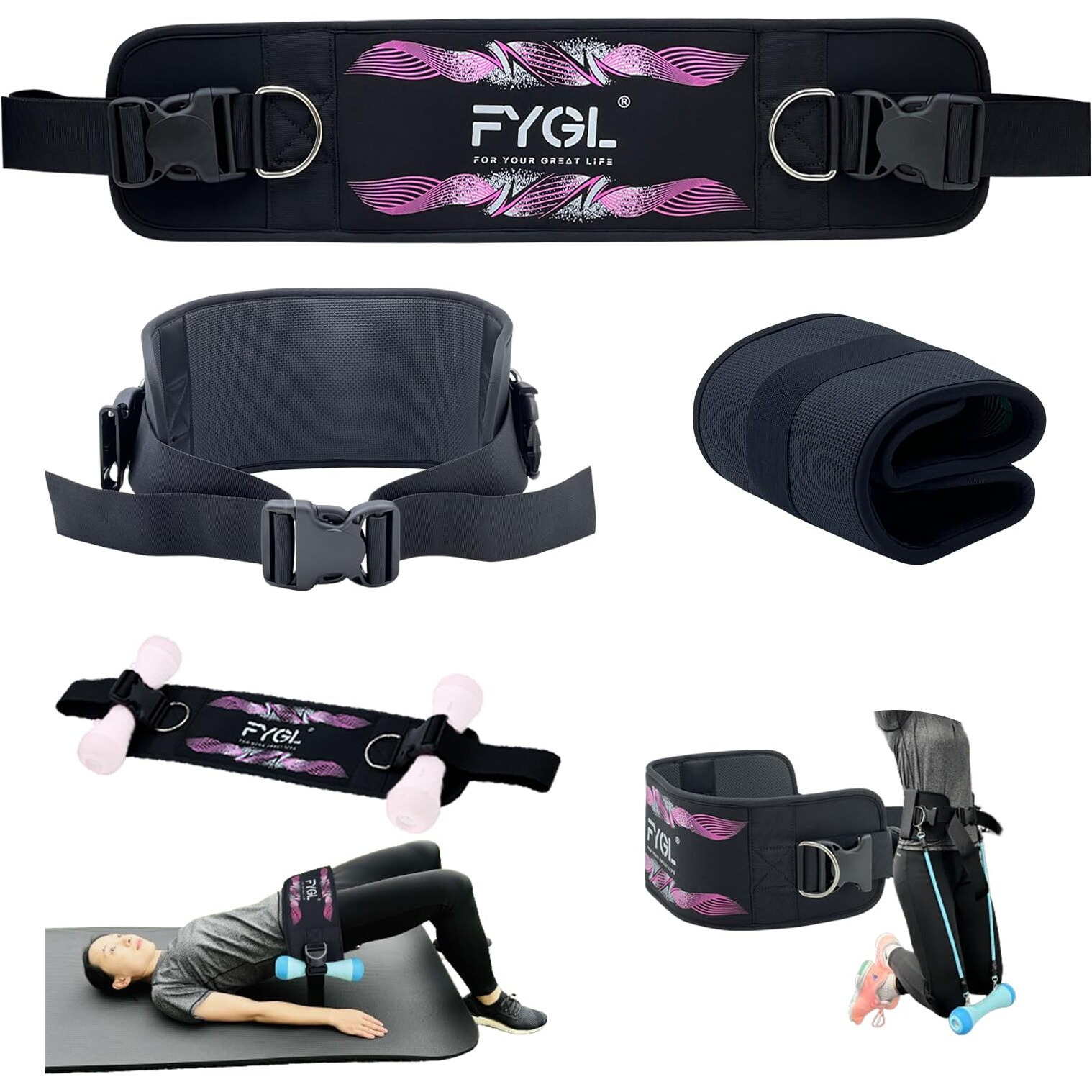 Fygl Hip-Thrust-Belt  Compatible With Dumbbells  Kettlebells  Plates & Machines  Foldable For Home And Gym As Dip & Pull-Up Belt  Versatile Fitness Equipment  Pink