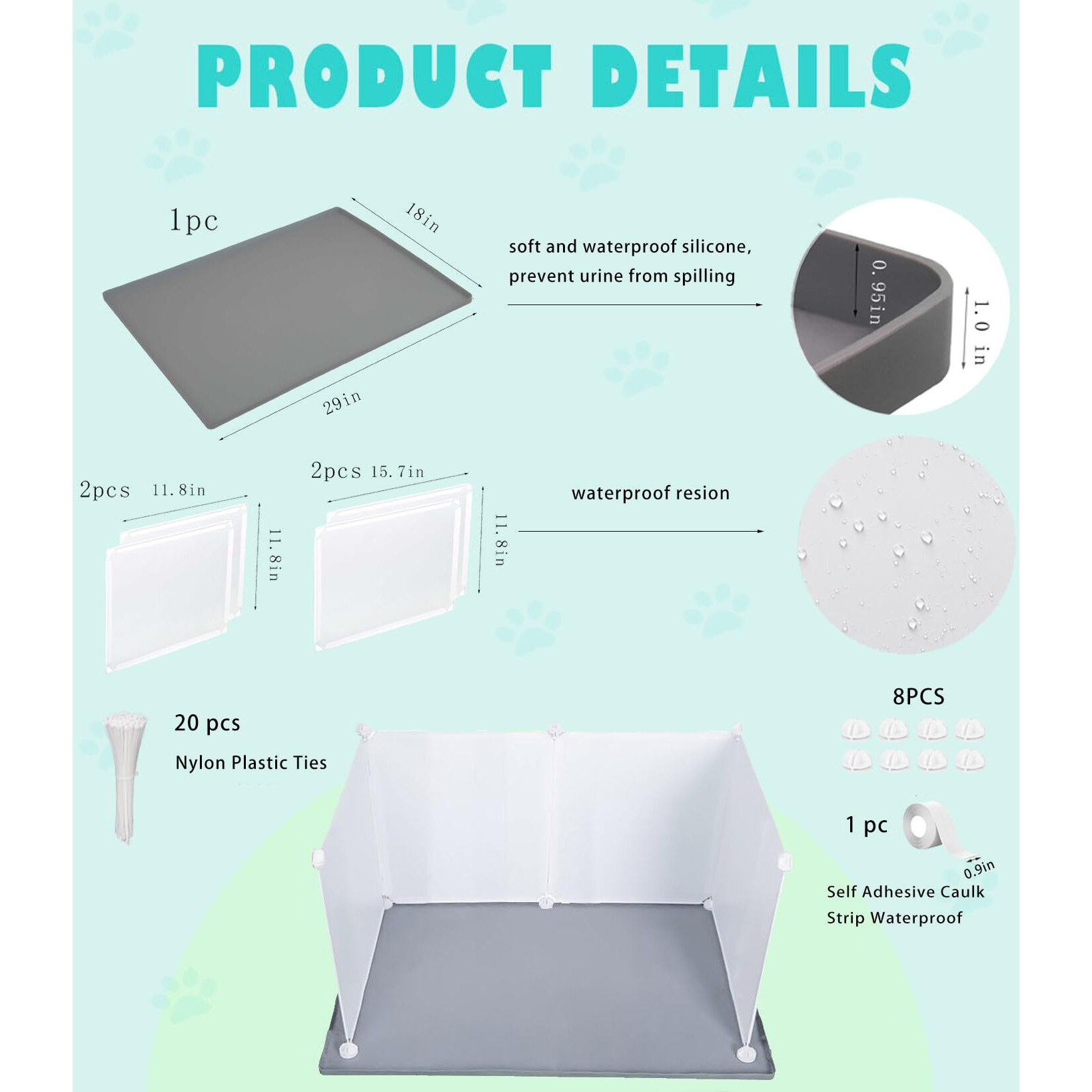 Dog Litter Box With High Walls Indoor Dog Potty For Small To Medium Dogs Like Corgie French Bulldog Etc.No Spill Silicone Pee Pad Holder Tray For Dogs Work With Most Training Pads And Easy To Clean.