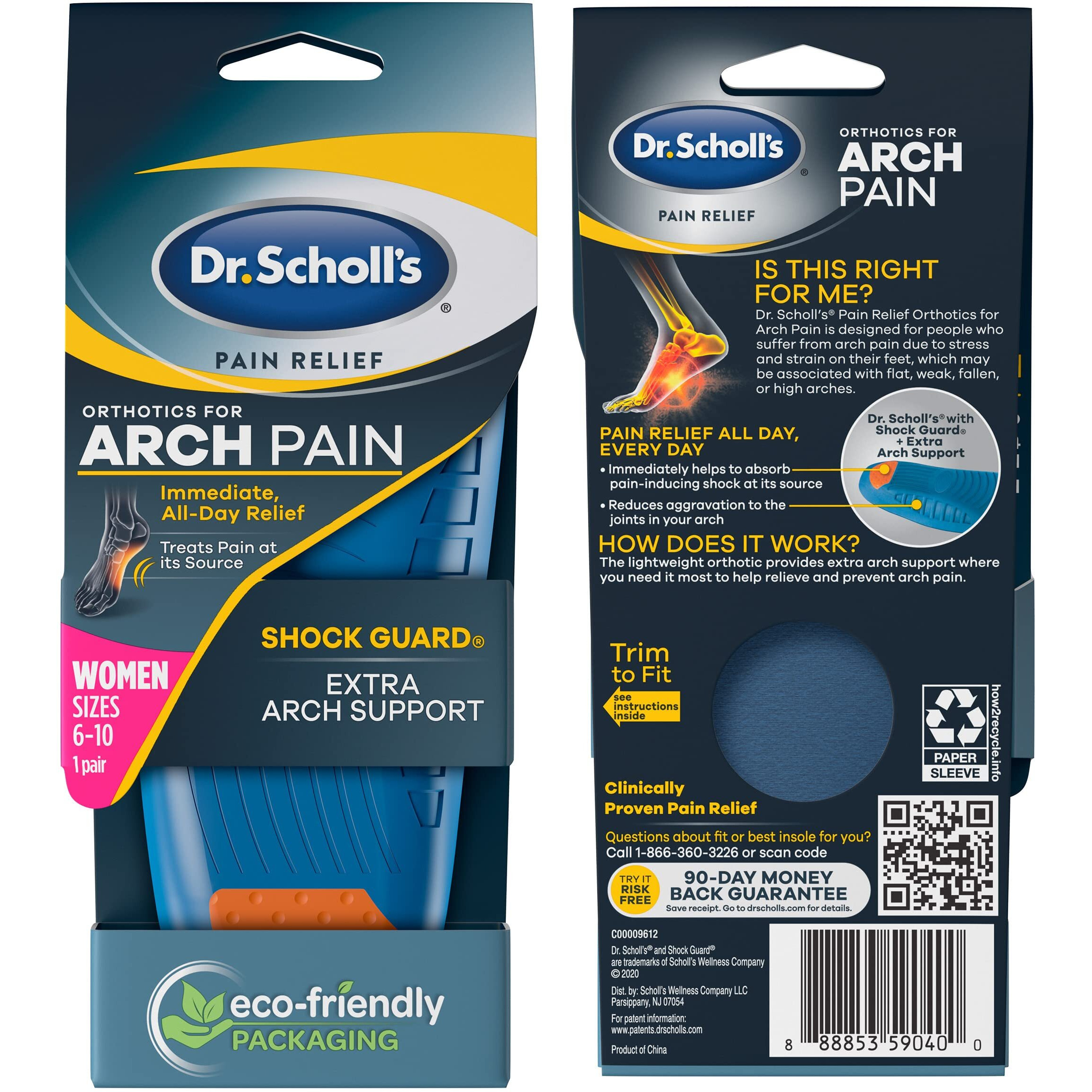 Dr. Scholl 's Arch Pain Relief Orthotics  Insoles For Women (6-10)  1 Pair Shoe Inserts