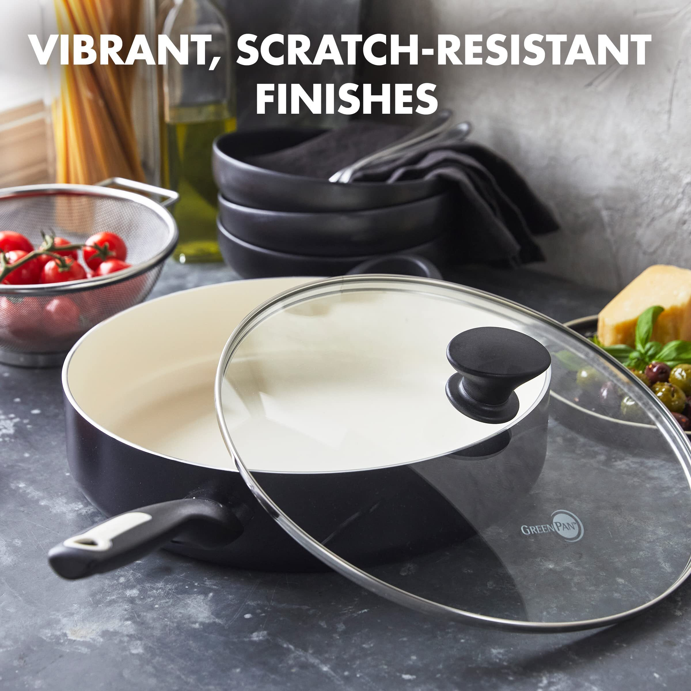 Greenpan Rio Healthy Ceramic Nonstick 5Qt Saute Pan Jumbo Cooker With Helper Handle And Lid  Pfas-Free  Dishwasher Safe  Black