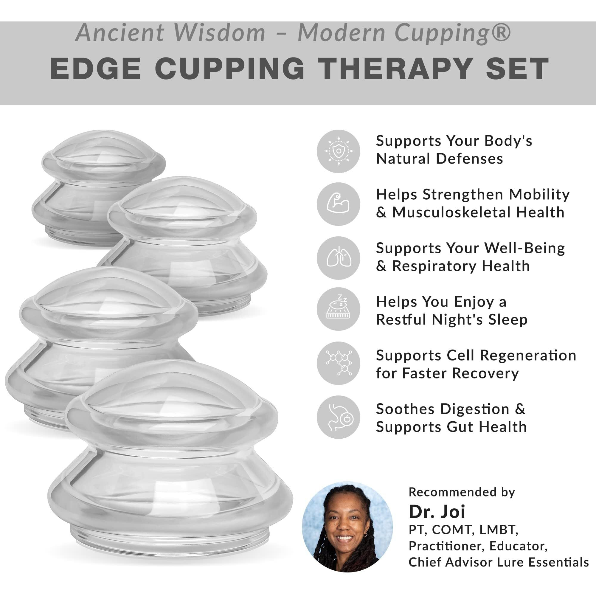Lure Essentials Edge Silicone Cupping Set  Cupping Kit For Massage Therapy  Long Lasting Cups For Professional & Home Use  Body Sculpt Cup For Cellulite  Fsa Hsa Eligible  Ultra Transparent Clear
