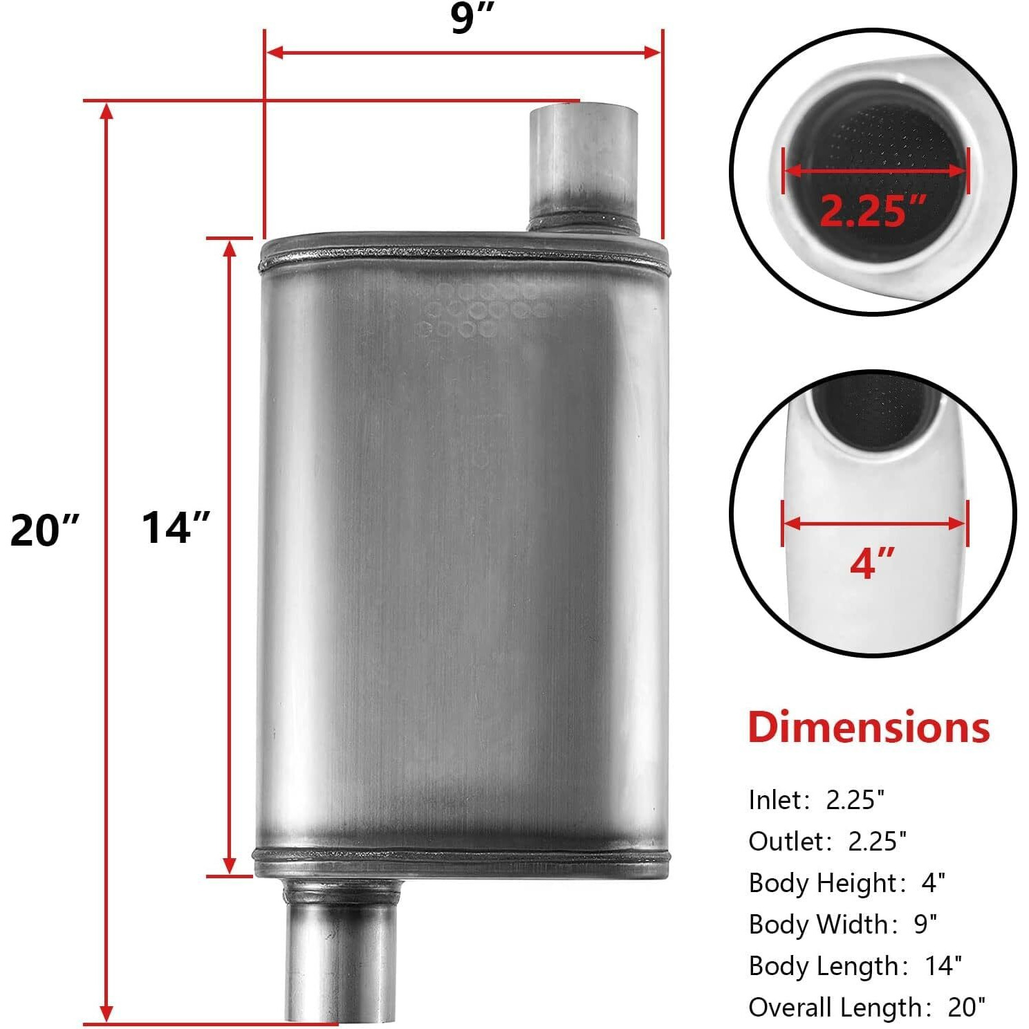 2.25 Inch Universal Exhaust Muffler Muffler 2.25 ' ' Straight-Through Performance Muffler Resonator With Stainless Steel For Cars  Trucks(2.25 Inlet/Outlet)