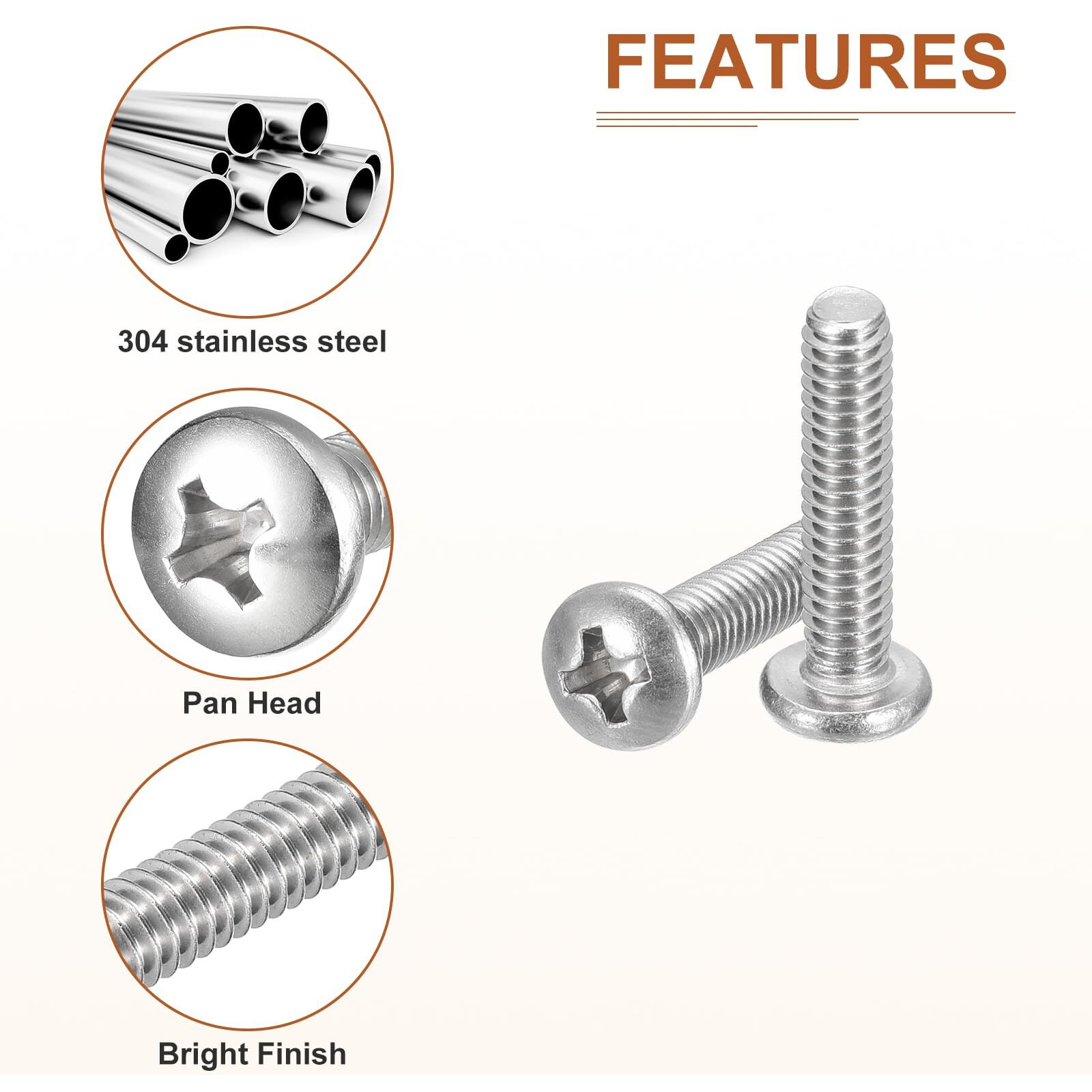 Dtgn 8-32X3/4 "" Pan Head Machine Screws  50Pcs 304 Stainless Steel  Phillips Drive  Unc Full Thread  Bright Finish  Screws Bolts Kit