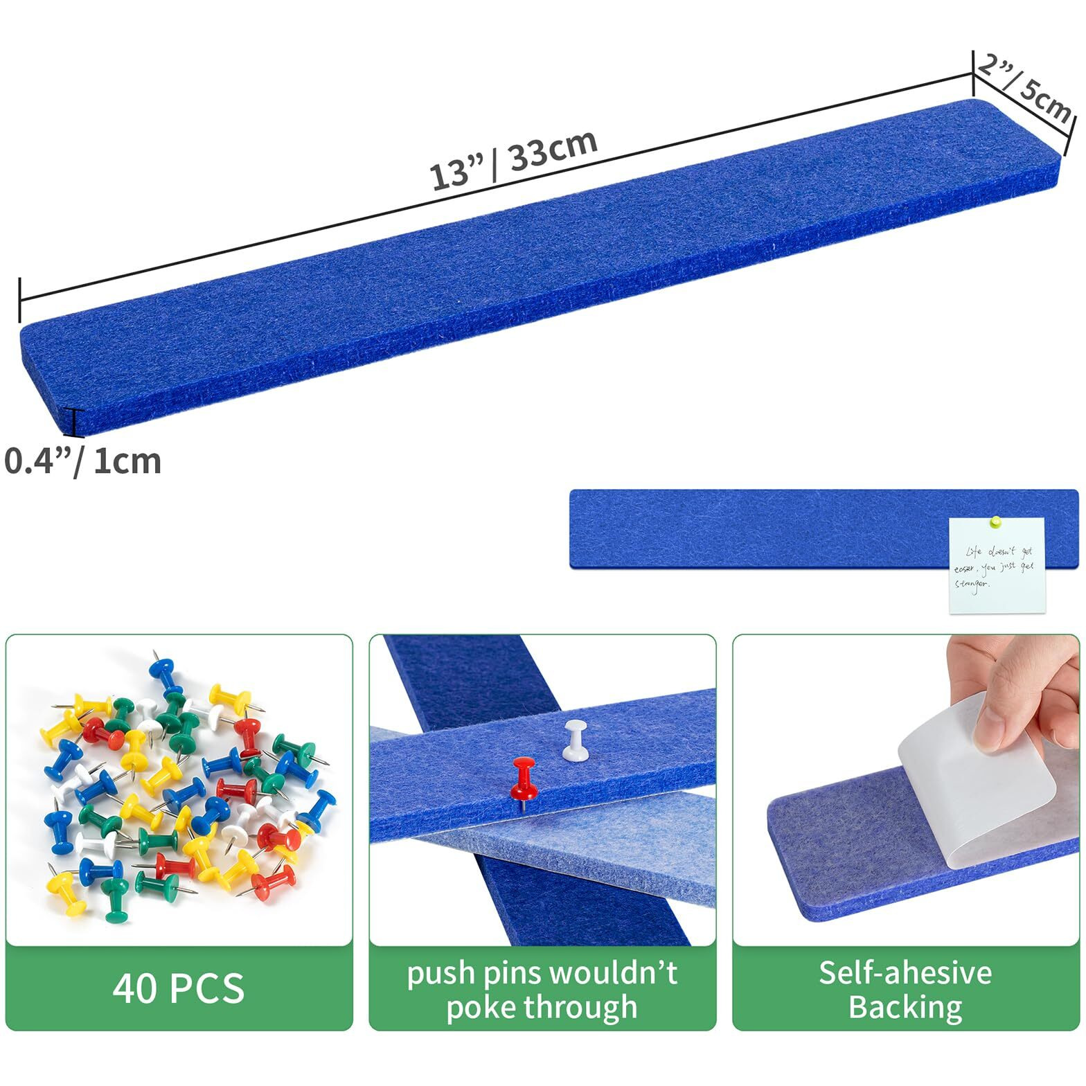 Gotiling Cork Board For Walls - 8 Pack Felt Pin Board Bar Strips - Self-Adhesive Lightweight Bulletin Board - Cork Board For Office With 40 Push Pins No Damage For Wall