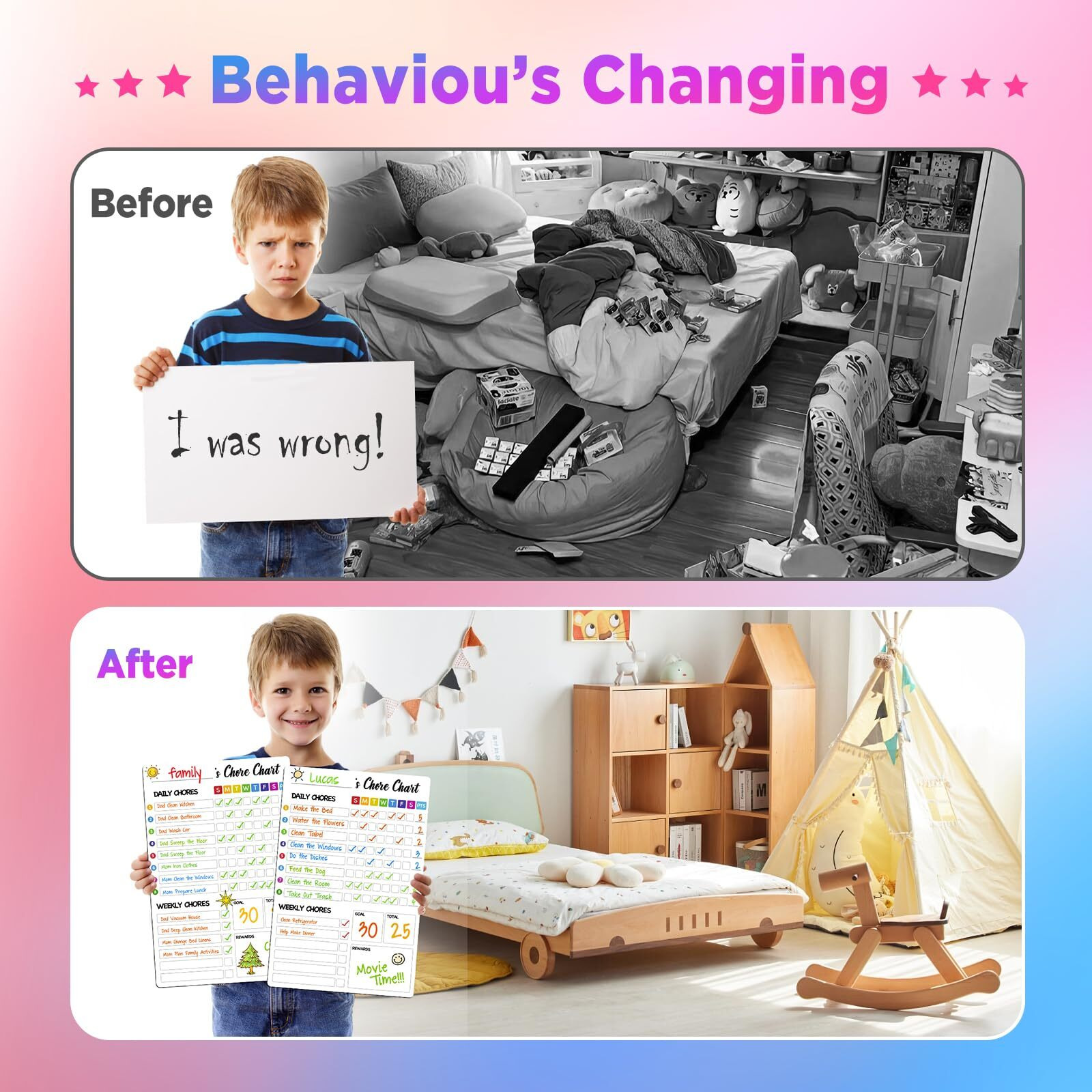 Magnetic Chore Chart For Kids With 8 Markers 3 Pack 8"&quotX12"" Chore Chart For Kids Multiple Kids  Behavior Chart For Kids At Home  Responsibility Chart For Kids/Teens/Adults  Black Chore Board