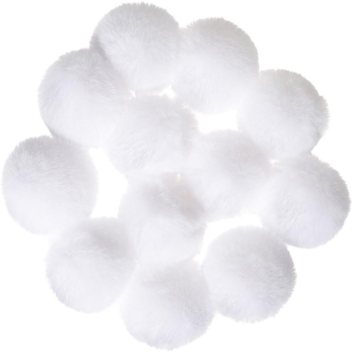 12 Pcs Small Faux Fur Pom Pom Balls 2.75 In Fur Fluffy Pompom Ball With Elastic Loop For Hats  Shoes  Scarves  Gloves  Bags  Key Chain Charms Accessories  2 3/4 Inches (White)